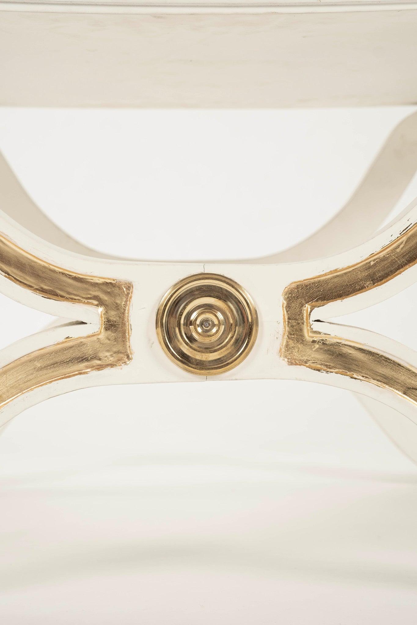 Pair Dorothy Draper White Gold Gilt España Curule Benches for Heritage Henredon For Sale 1