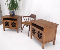 Pair Double Door Pierced Carved Doors Compartment Night Stands End Tables Mint