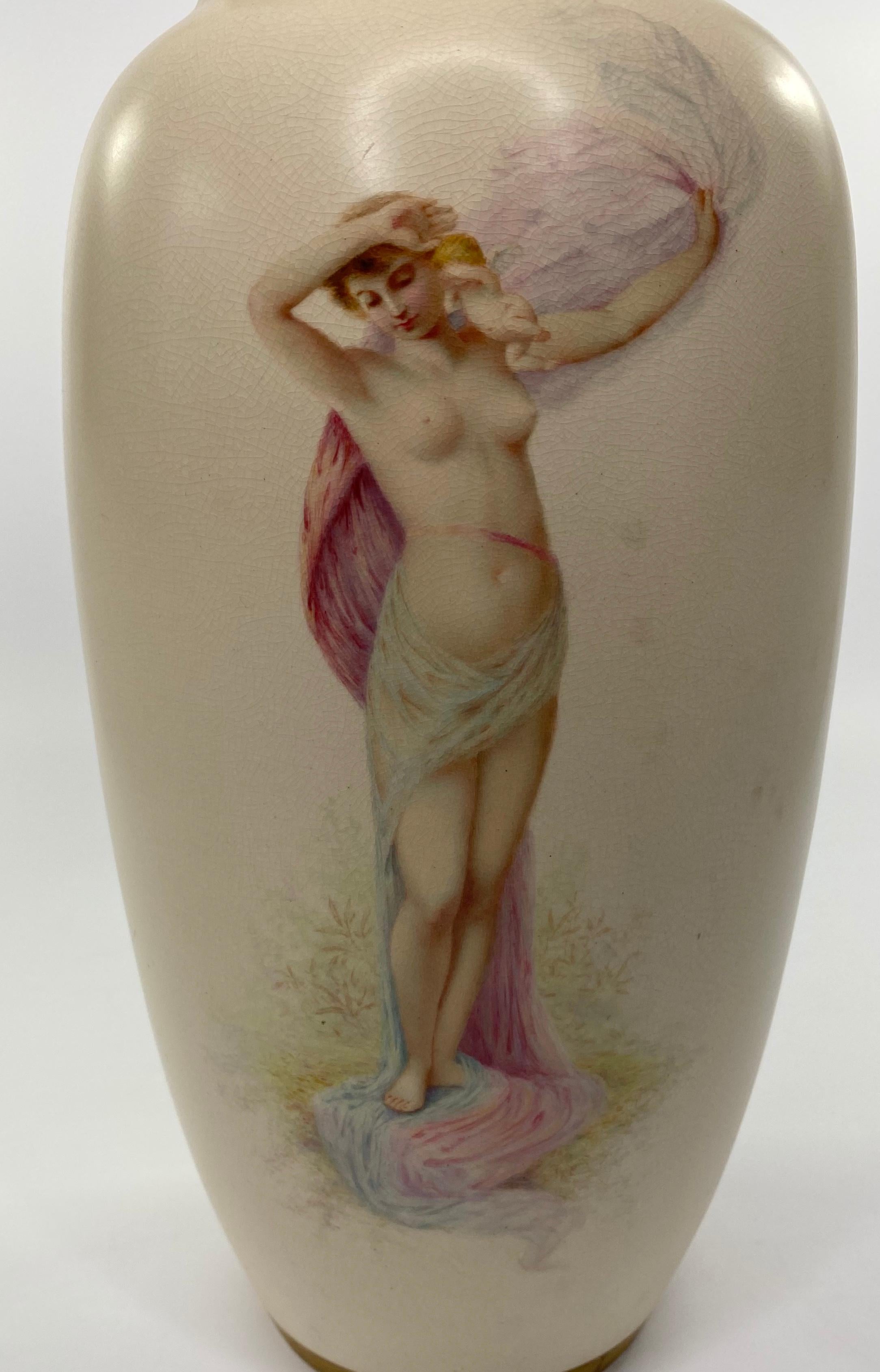 English Pair of Doulton Lambeth Faience Vases. J.P. Hewitt, circa 1885 For Sale