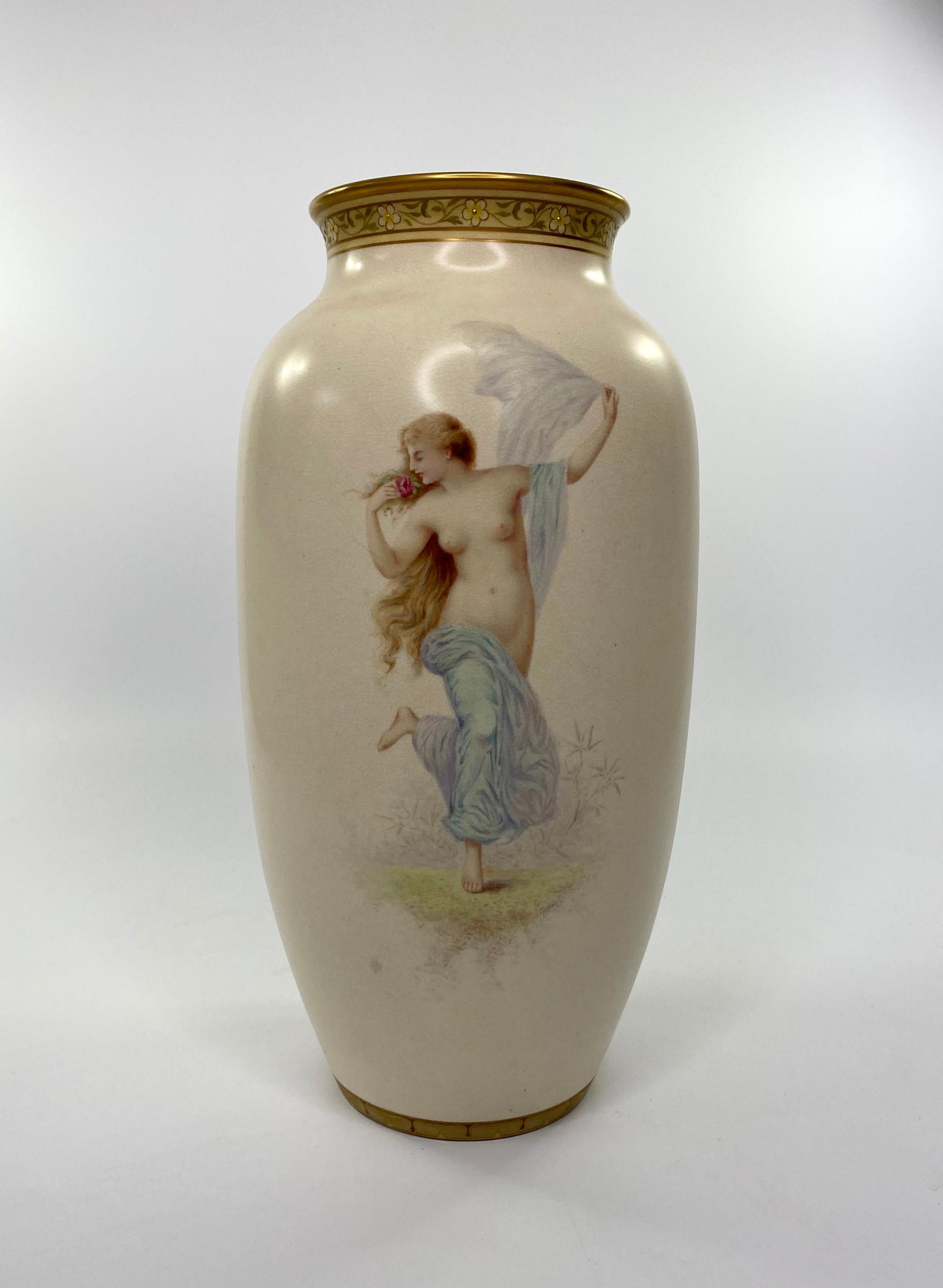 Cuit Paire de vases en faïence d'agneau Doulton Lambeth. J.P. Hewitt, vers 1885 en vente