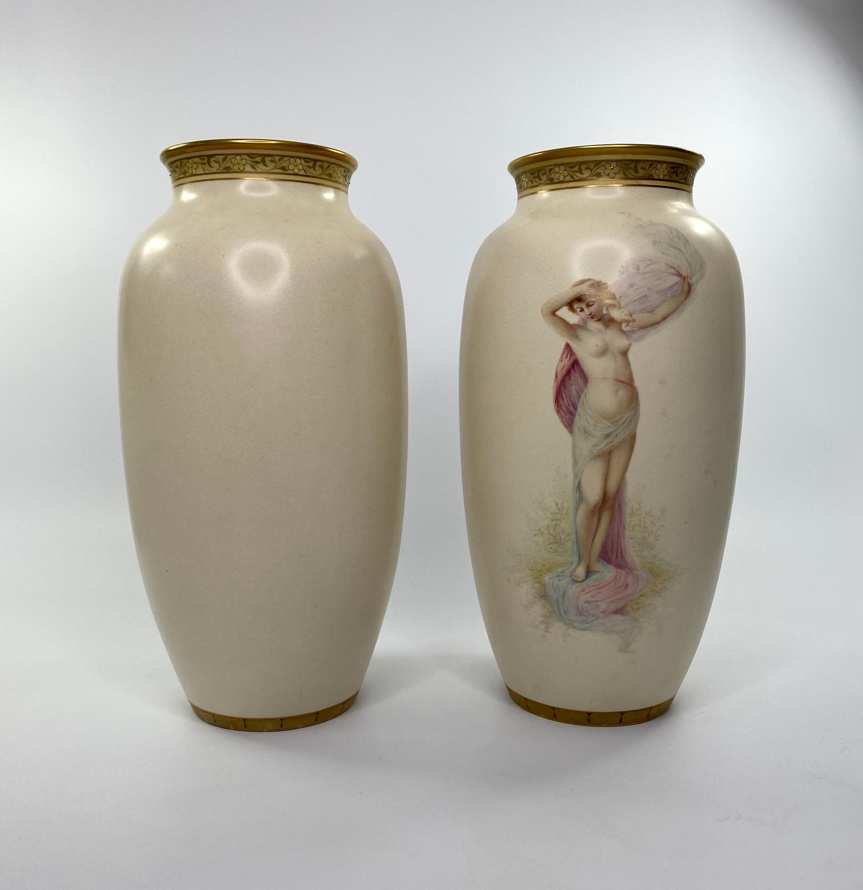 Pair of Doulton Lambeth Faience Vases. J.P. Hewitt, circa 1885 In Good Condition For Sale In Gargrave, North Yorkshire