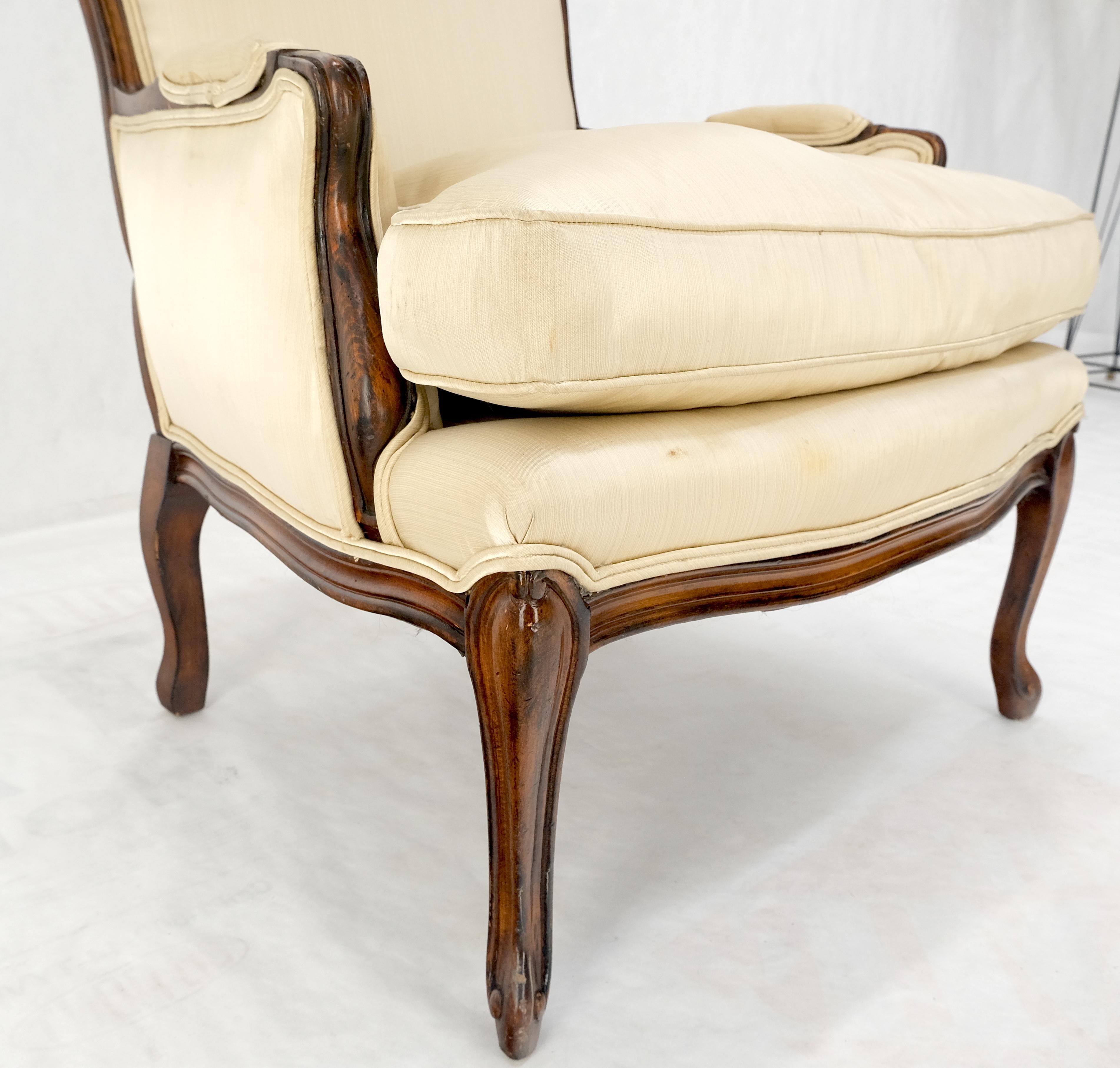 American Pair Down Filled Cushions Silk Like Upholstery Carved Legs French Lounge Chairs For Sale