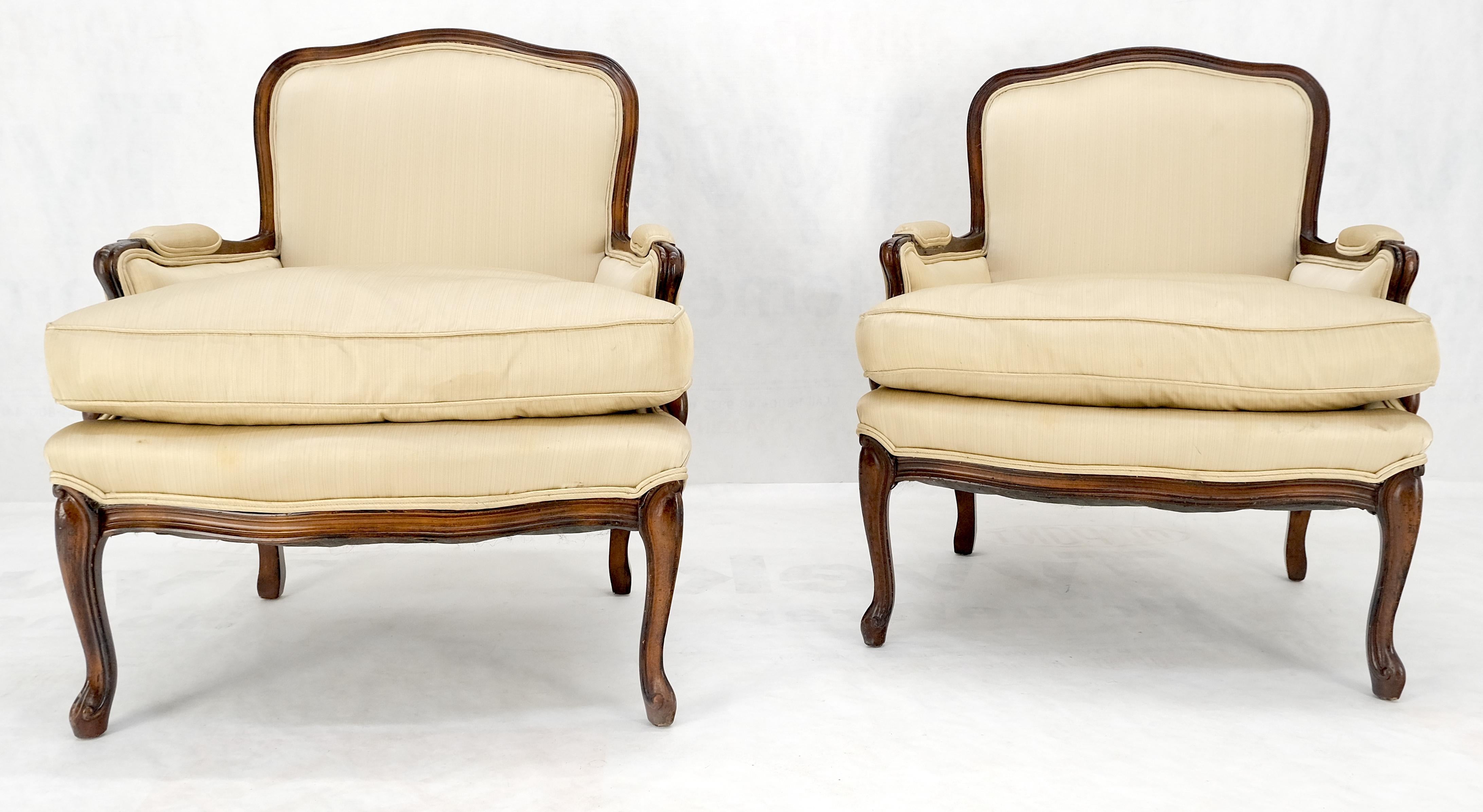 Pair Down Filled Cushions Silk Like Upholstery Carved Legs French Lounge Chairs For Sale 2