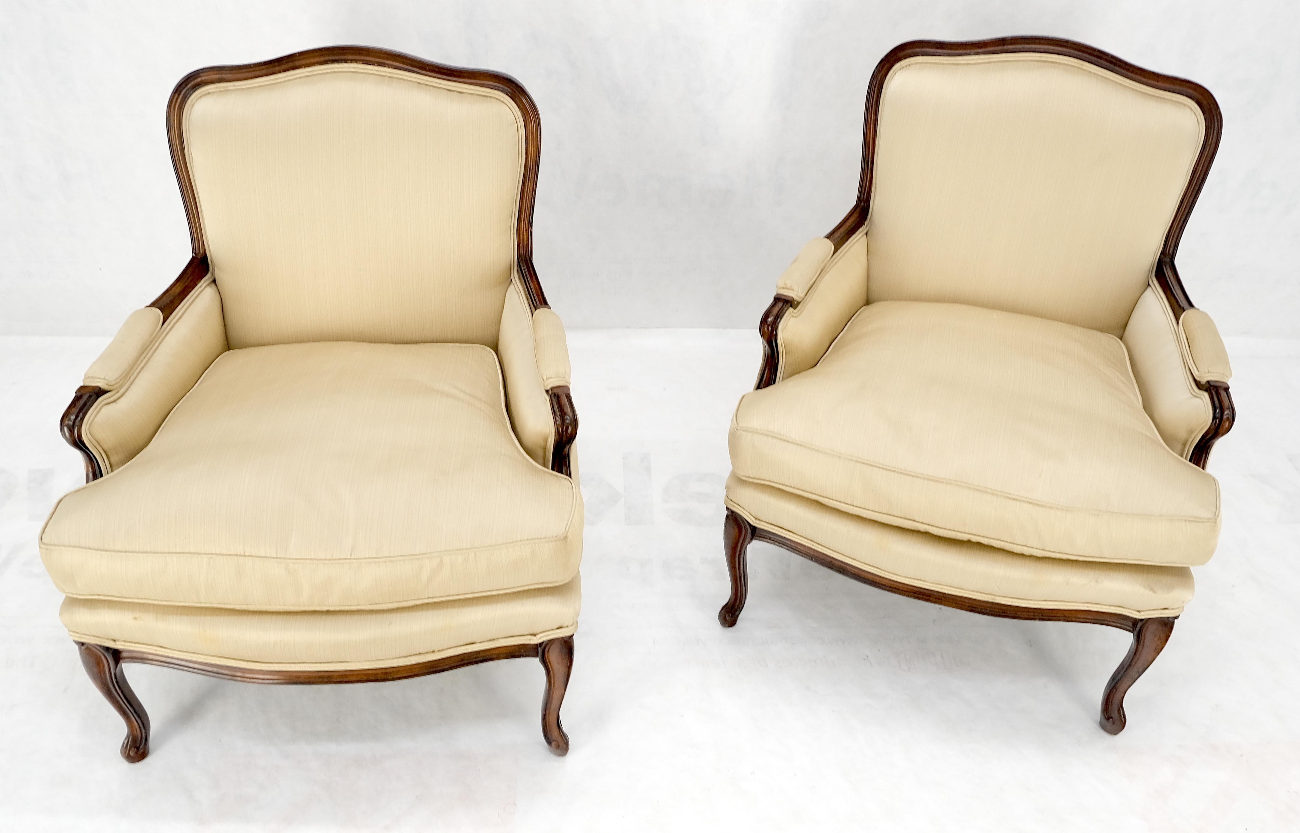 Pair Down Filled Cushions Silk Like Upholstery Carved Legs French Lounge Chairs For Sale 3