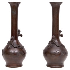 Pair Dragon  Bronze vases Meiji period Japan