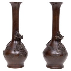 Pair Dragon  Bronze vases Meiji period Japan