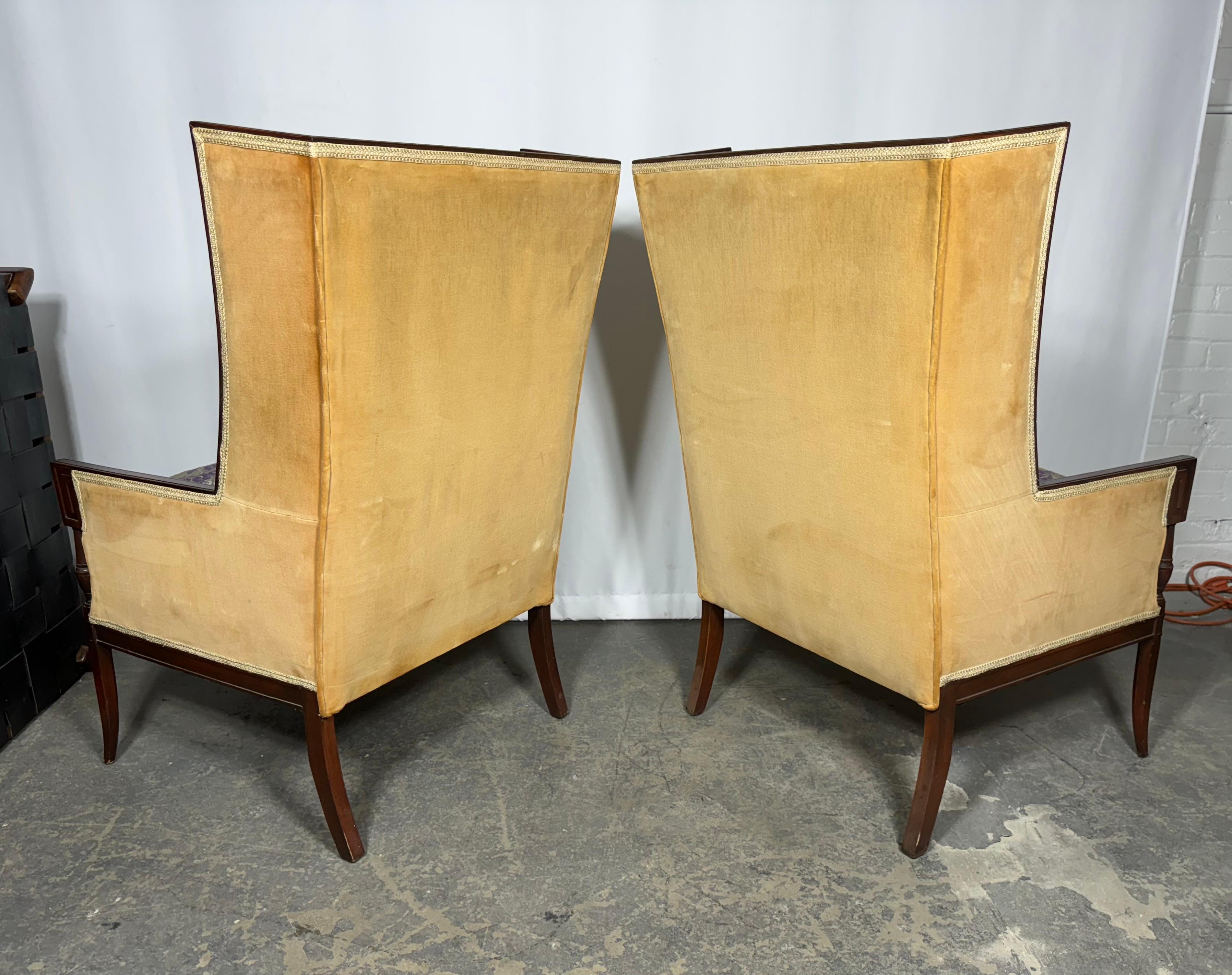 Hollywood Regency Pair Dramatic Oversized Regency Lounge Chairs attributed to Grosfeld House For Sale