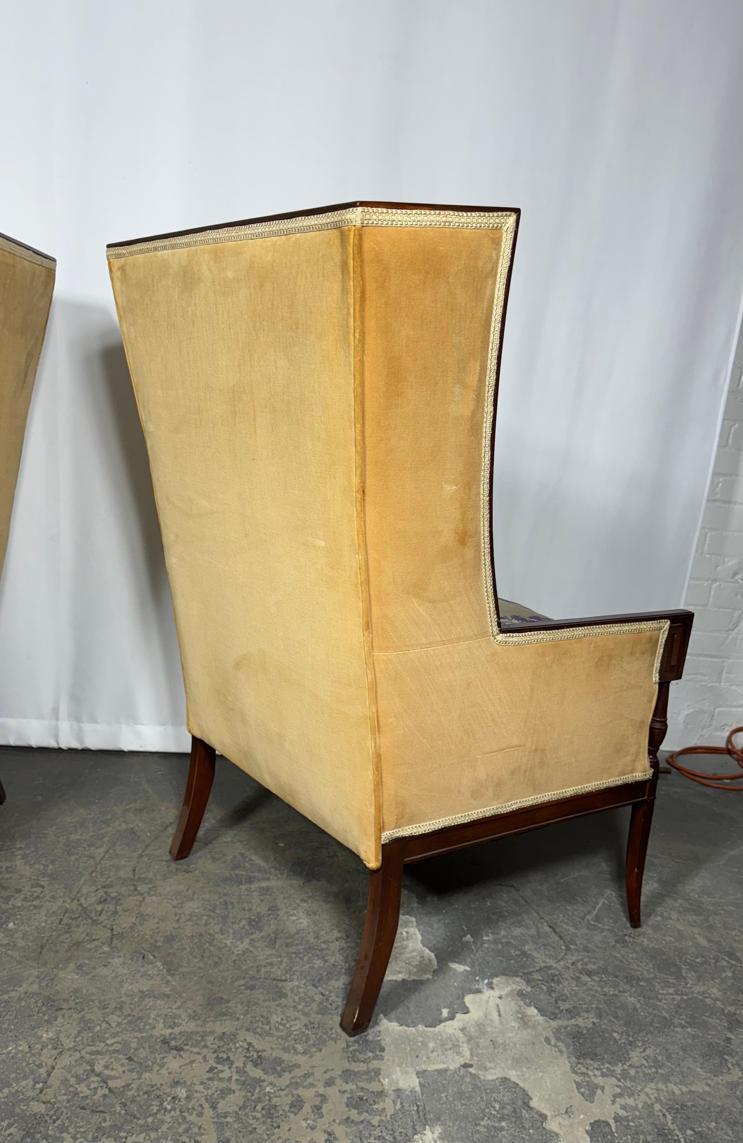 Pair Dramatic Oversized Regency Lounge Chairs attributed to Grosfeld House In Good Condition For Sale In Buffalo, NY