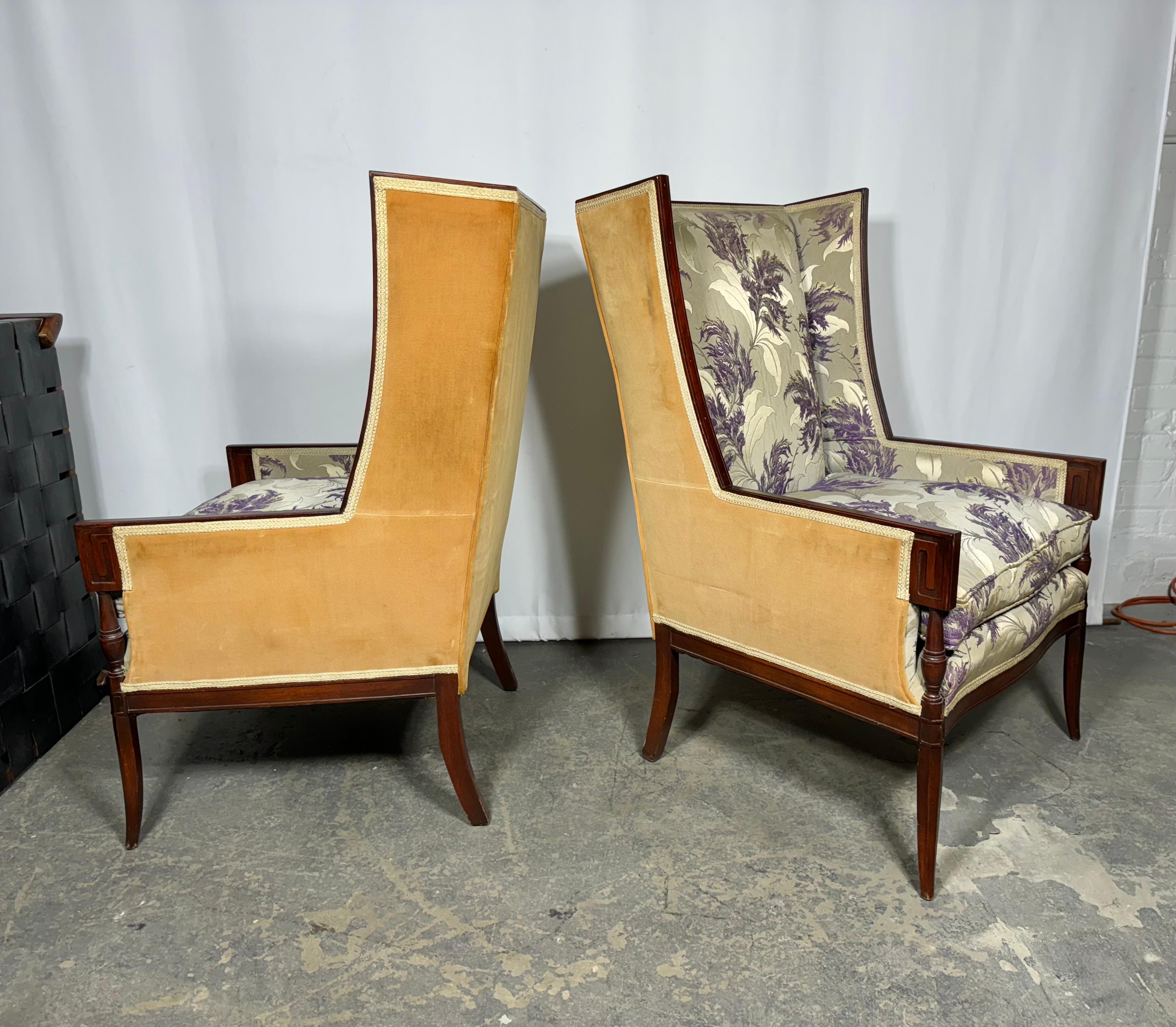 Pair Dramatic Oversized Regency Lounge Chairs attributed to Grosfeld House For Sale 2