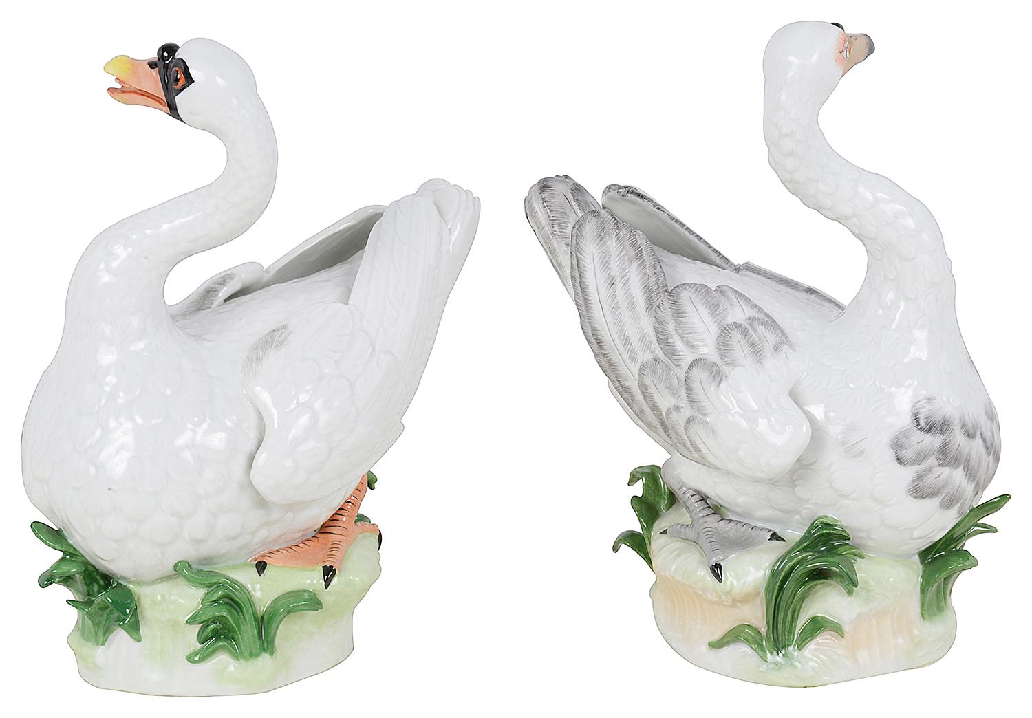 German Pair Dresden Porcelain Swans For Sale