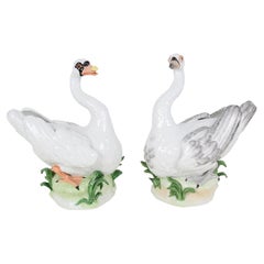 Used Pair Dresden Porcelain Swans