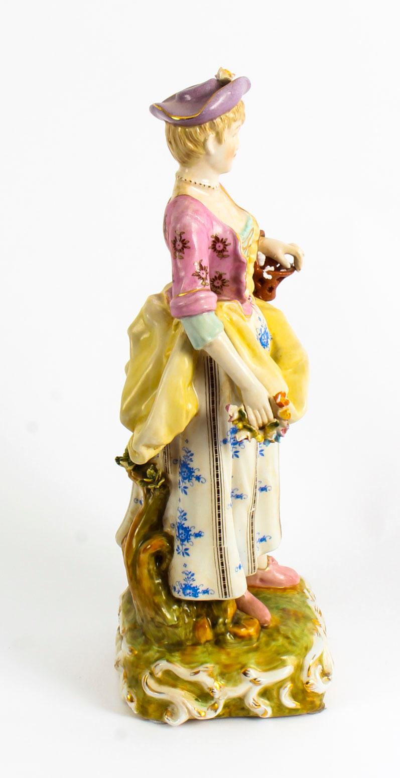 Pair Dresden Style Hand Painted Porcelain Figures Late 20th Century For Sale 11