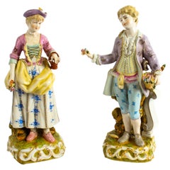 Pair Dresden Style Hand Painted Porcelain Figures Late 20th Century