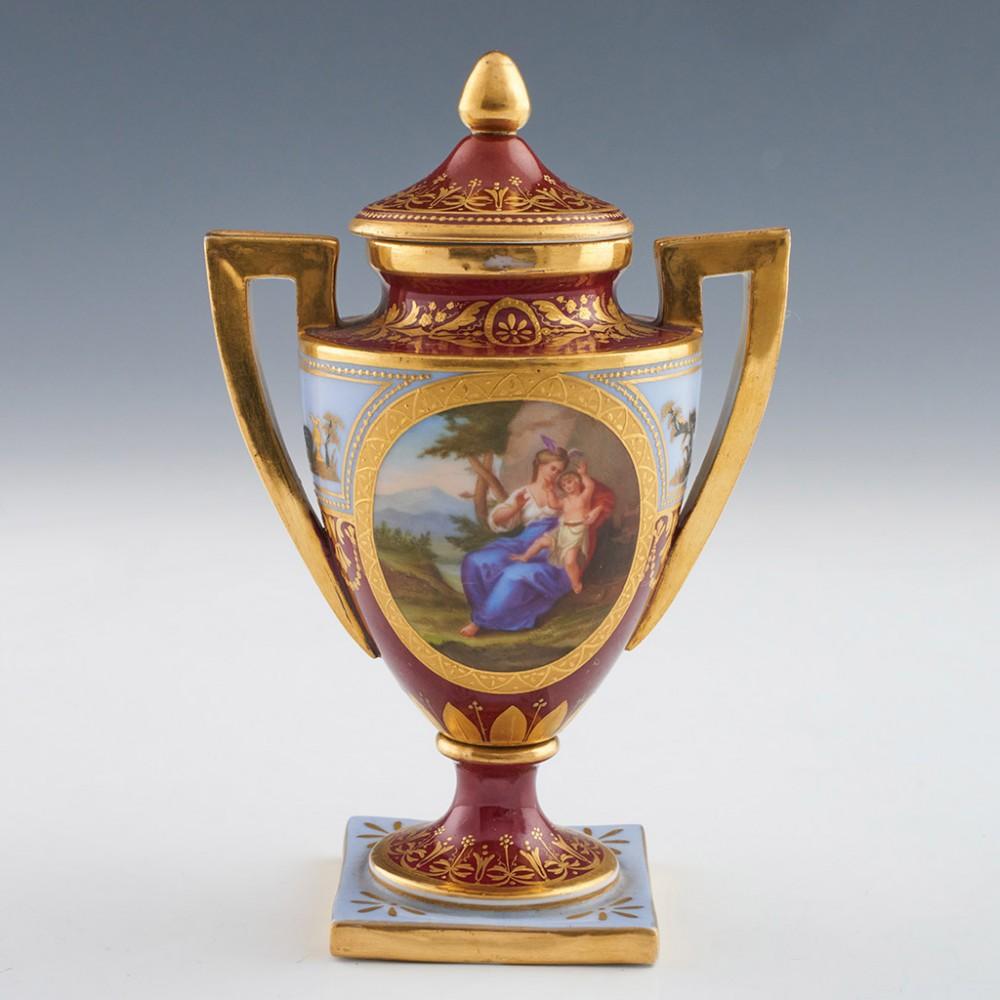 German Pair Dresden Vienna Style Porcelain Vases c1890