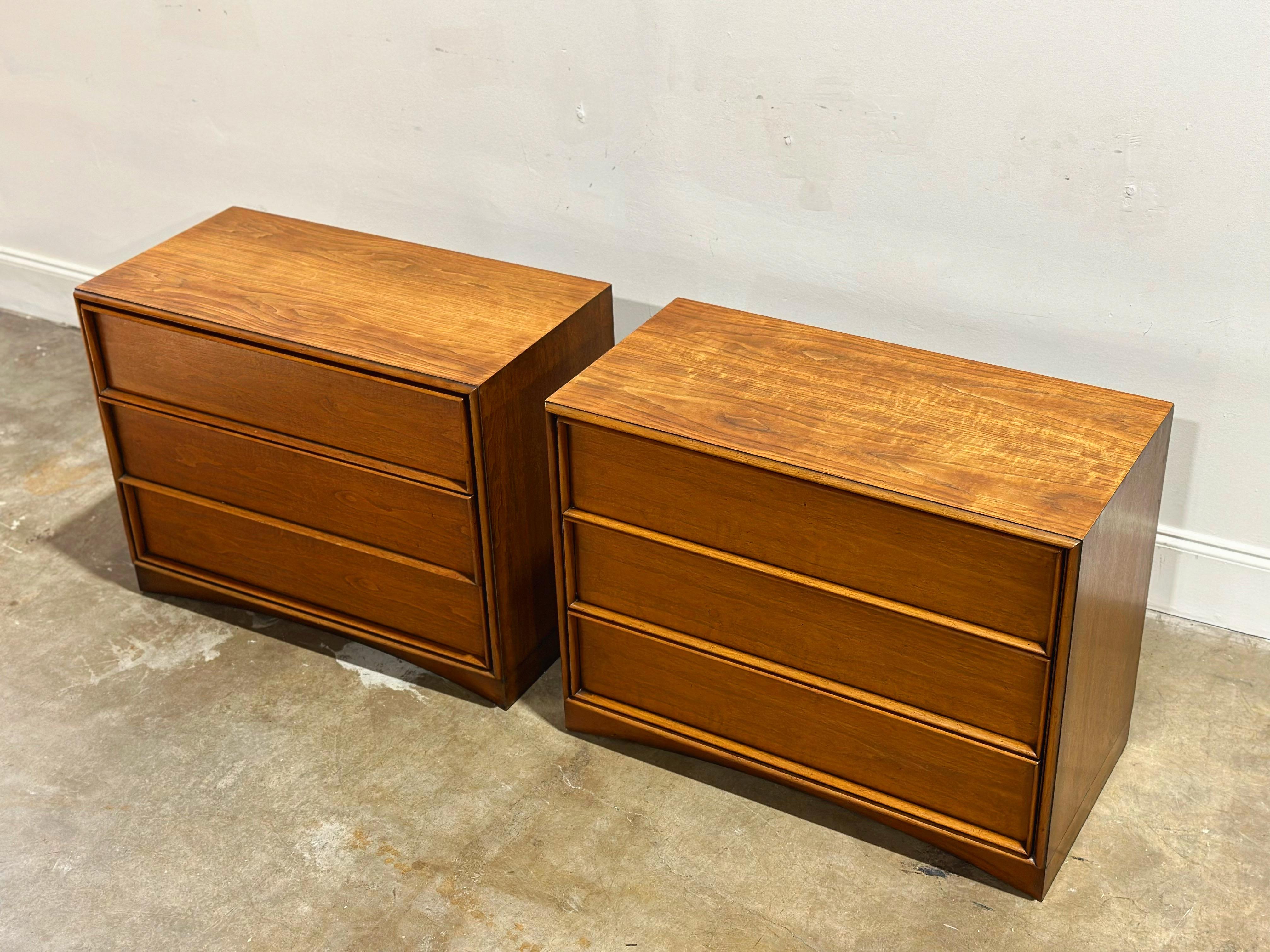 Mid-Century Modern Pair Dresser Chests by TH Robsjohn Gibbings for Widdicomb - Walnut Nightstands