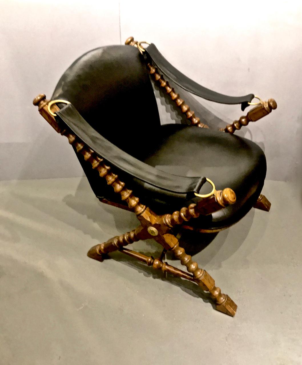 Pair Drexel Carved Safari/Campaign Chairs, circa 1970 In Good Condition In Pasadena, CA