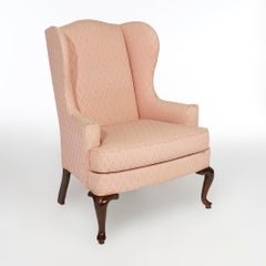 Pair Drexel Queen Anne Style Upholstered Fireside Wingback Chairs 20th C