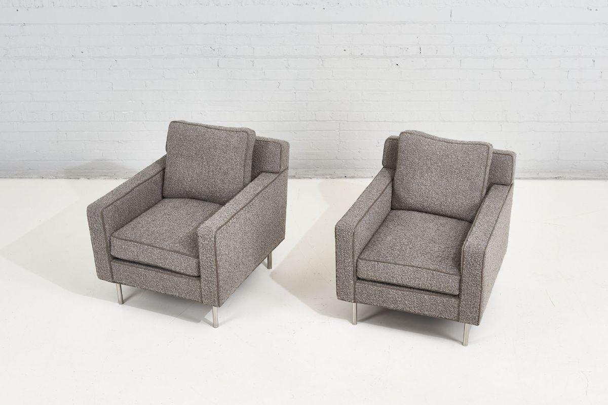 American Pair Dunbar Chairs Gray Boucle, 1960 For Sale
