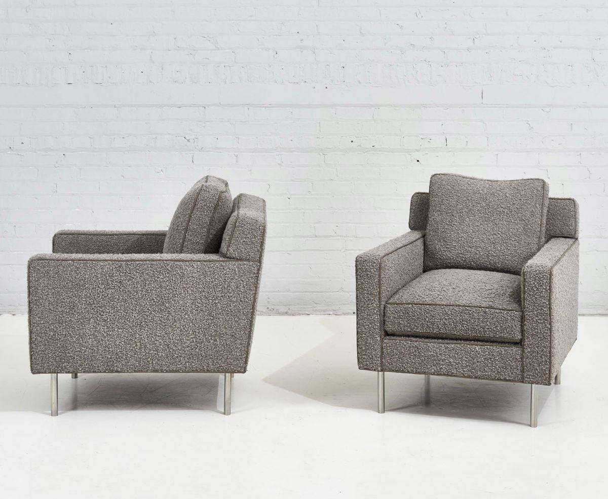 Pair Dunbar Chairs Gray Boucle, 1960 In Excellent Condition For Sale In Chicago, IL