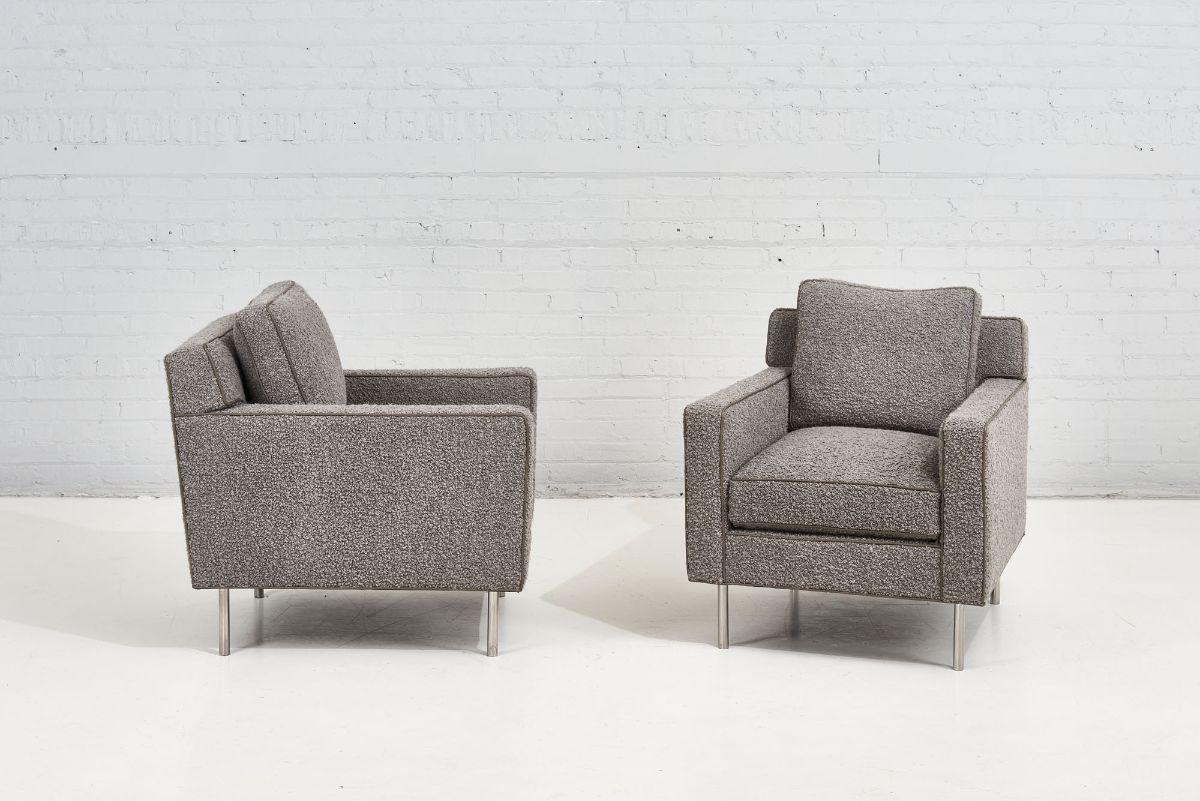 Mid-20th Century Pair Dunbar Chairs Gray Boucle, 1960 For Sale