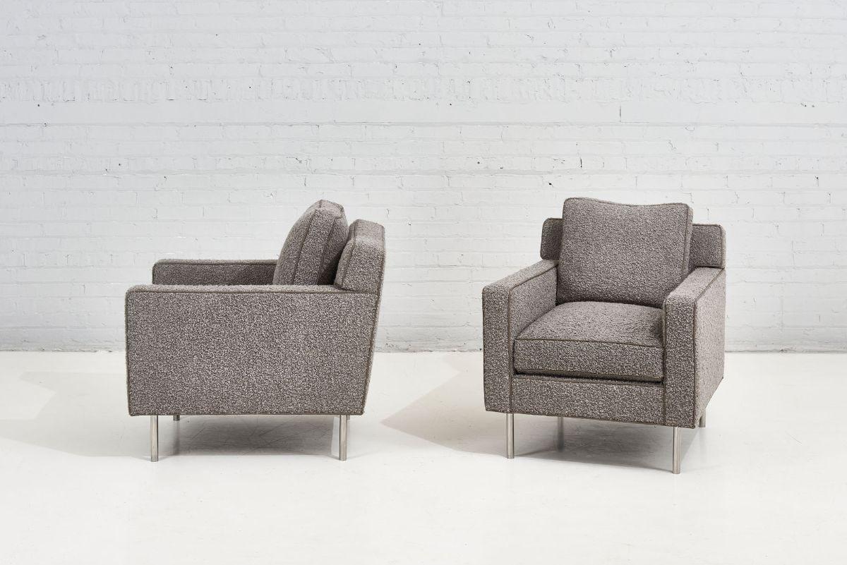 Steel Pair Dunbar Chairs Gray Boucle, 1960 For Sale