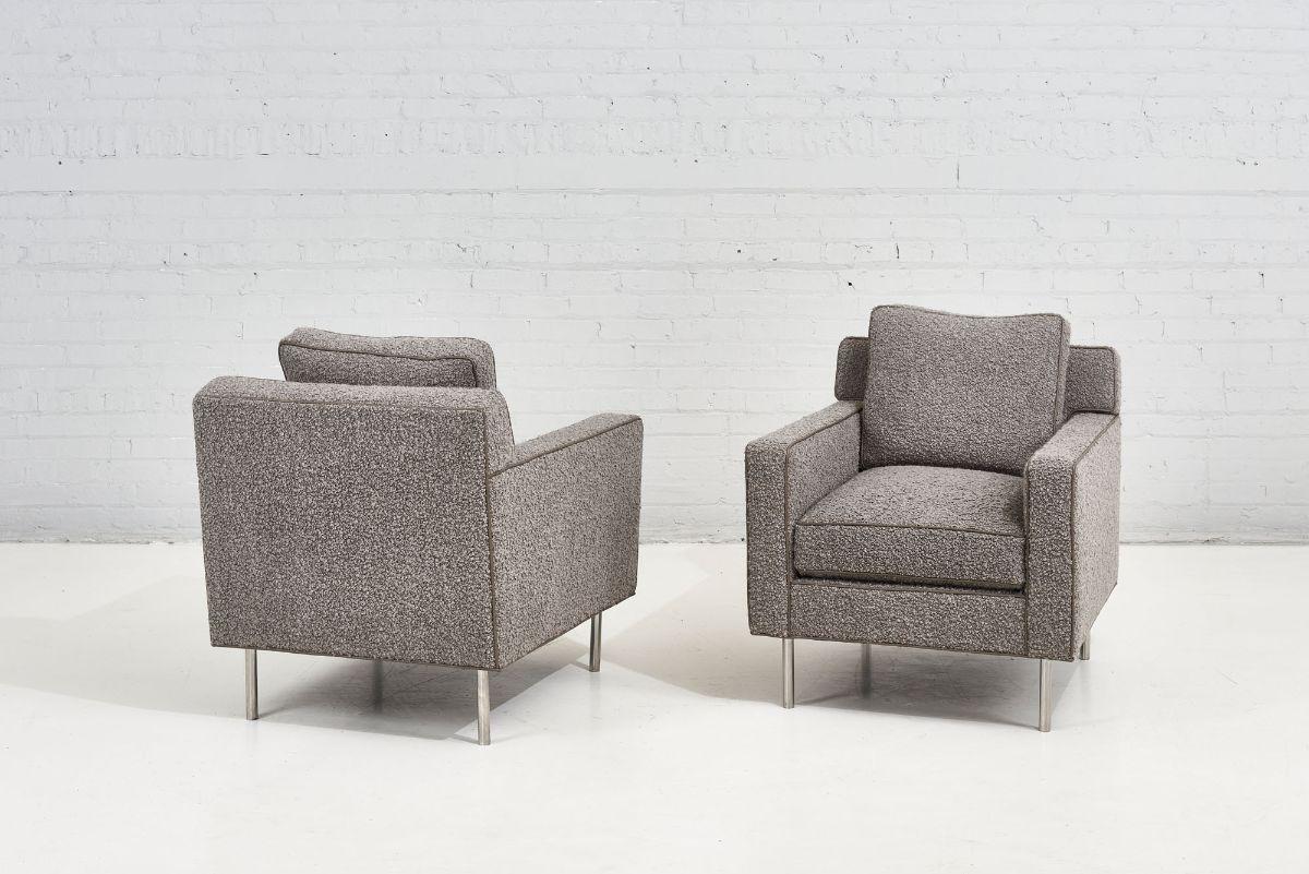 Pair Dunbar Chairs Gray Boucle, 1960 For Sale 1
