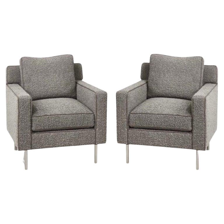 Pair Dunbar Chairs Gray Boucle, 1960 For Sale