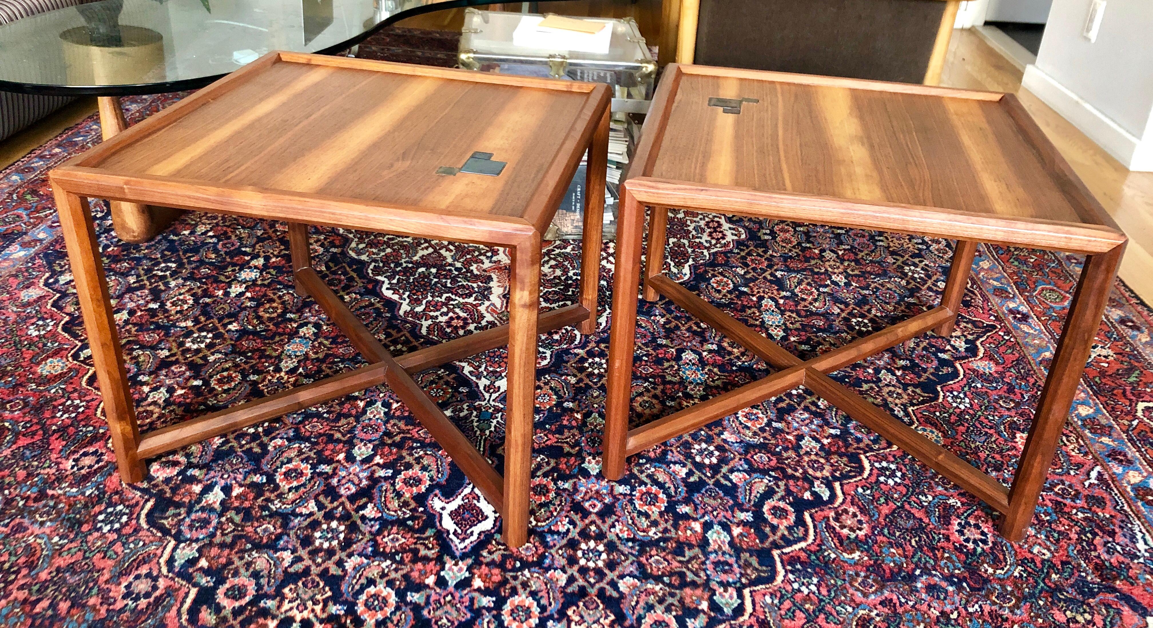 Pair of Dunbar Janus End Tables with Tiffany Tiles In Good Condition In Brooklyn, NY