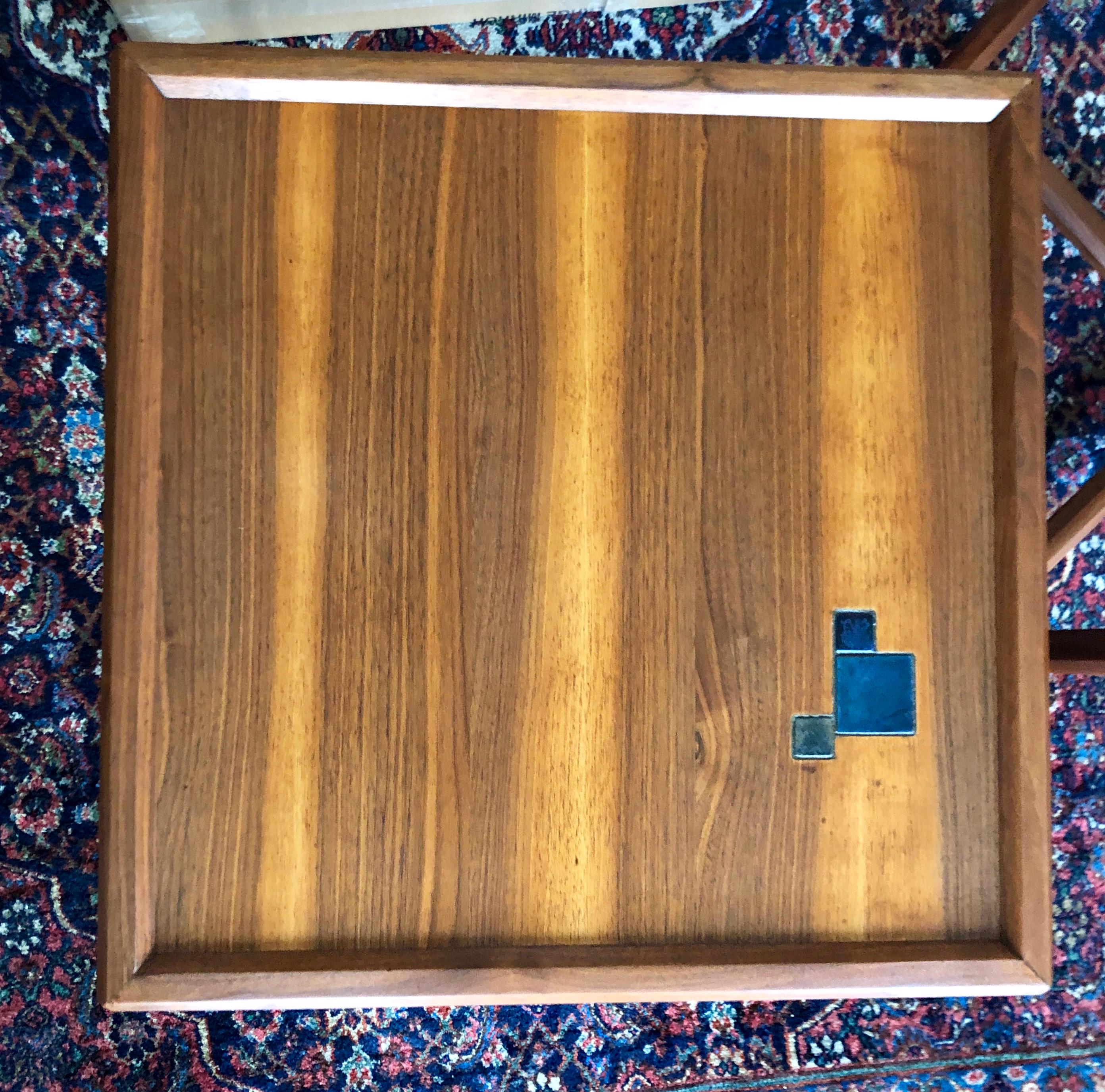 Mid-20th Century Pair of Dunbar Janus End Tables with Tiffany Tiles