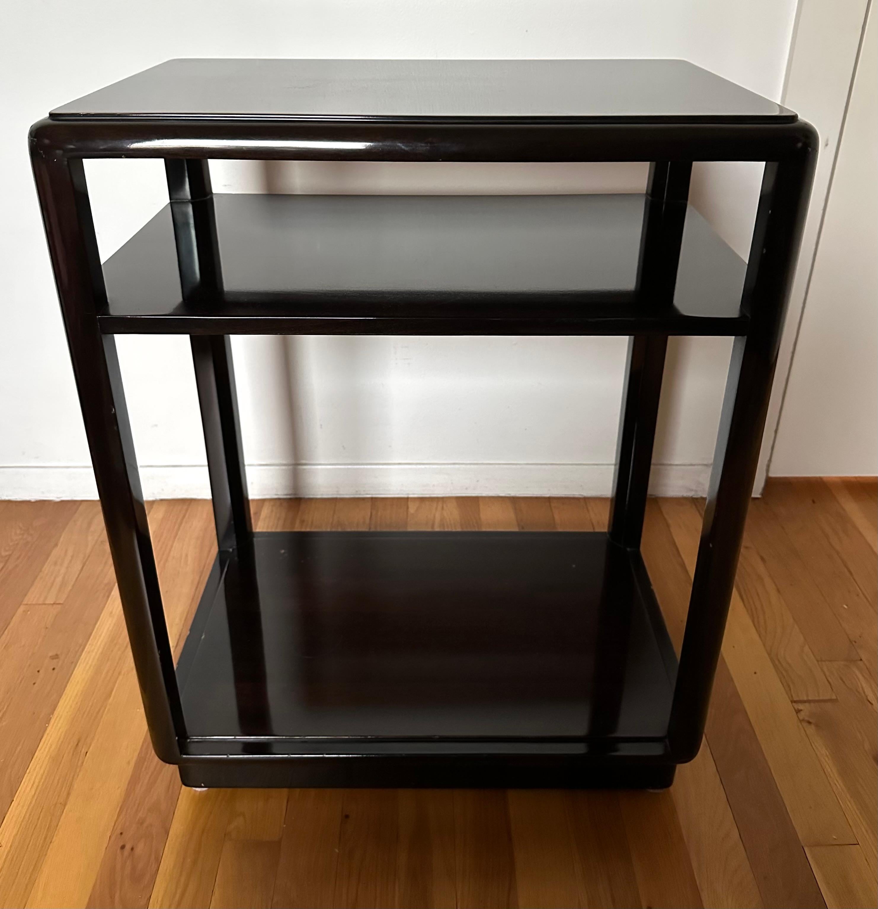 Pair Dunbar Three-Tier Mahogany End Tables, c. 1940s In Good Condition In Brooklyn, NY