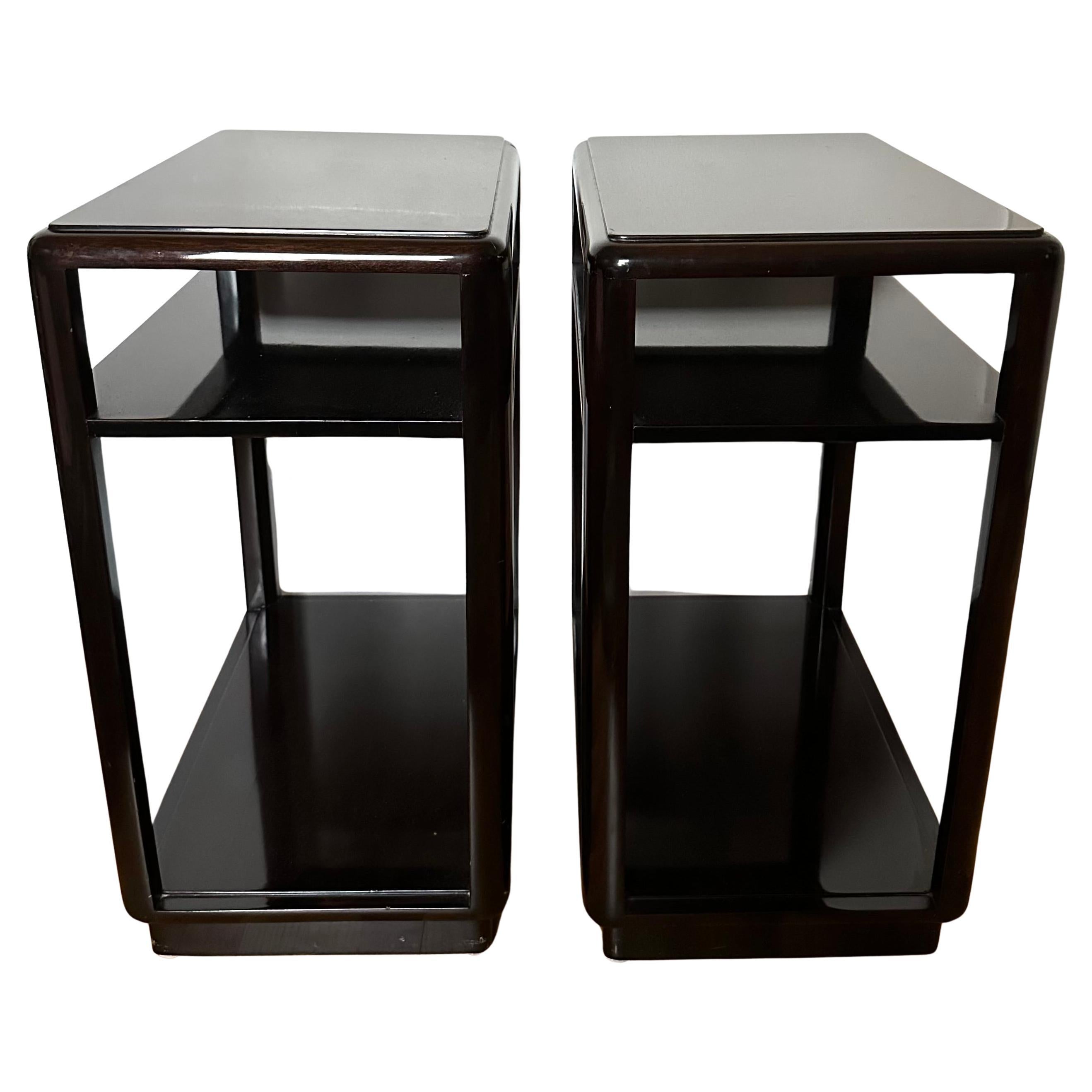 Pair Dunbar Three-Tier Mahogany End Tables, c. 1940s 1