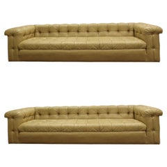 Pair Dunbar Tufted Leather Party Sofa Mid-Century Modern