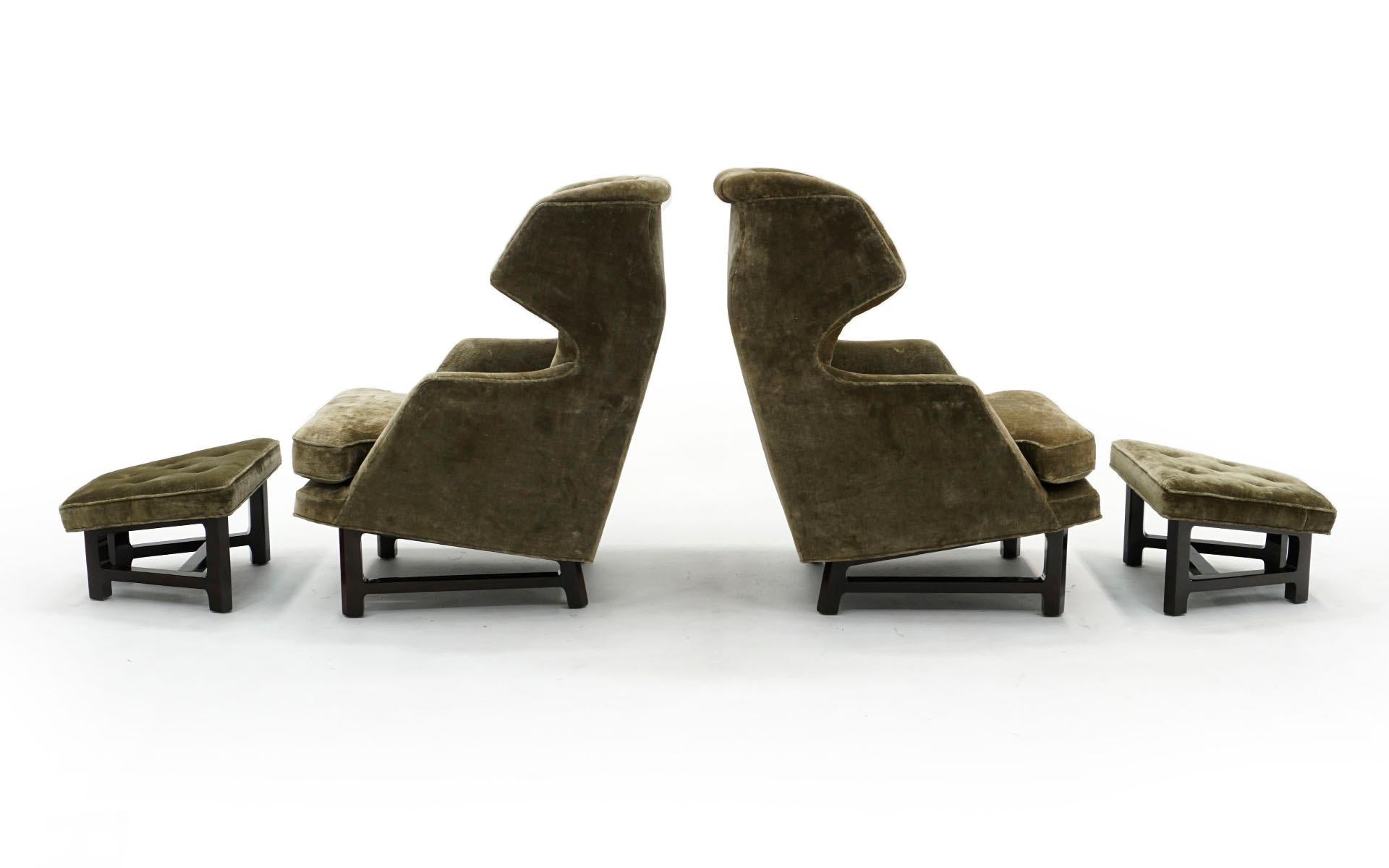 Mid-Century Modern Pair Dunbar Wingback Chairs w/ Ottomans by Edward Wormley for Janus Collection