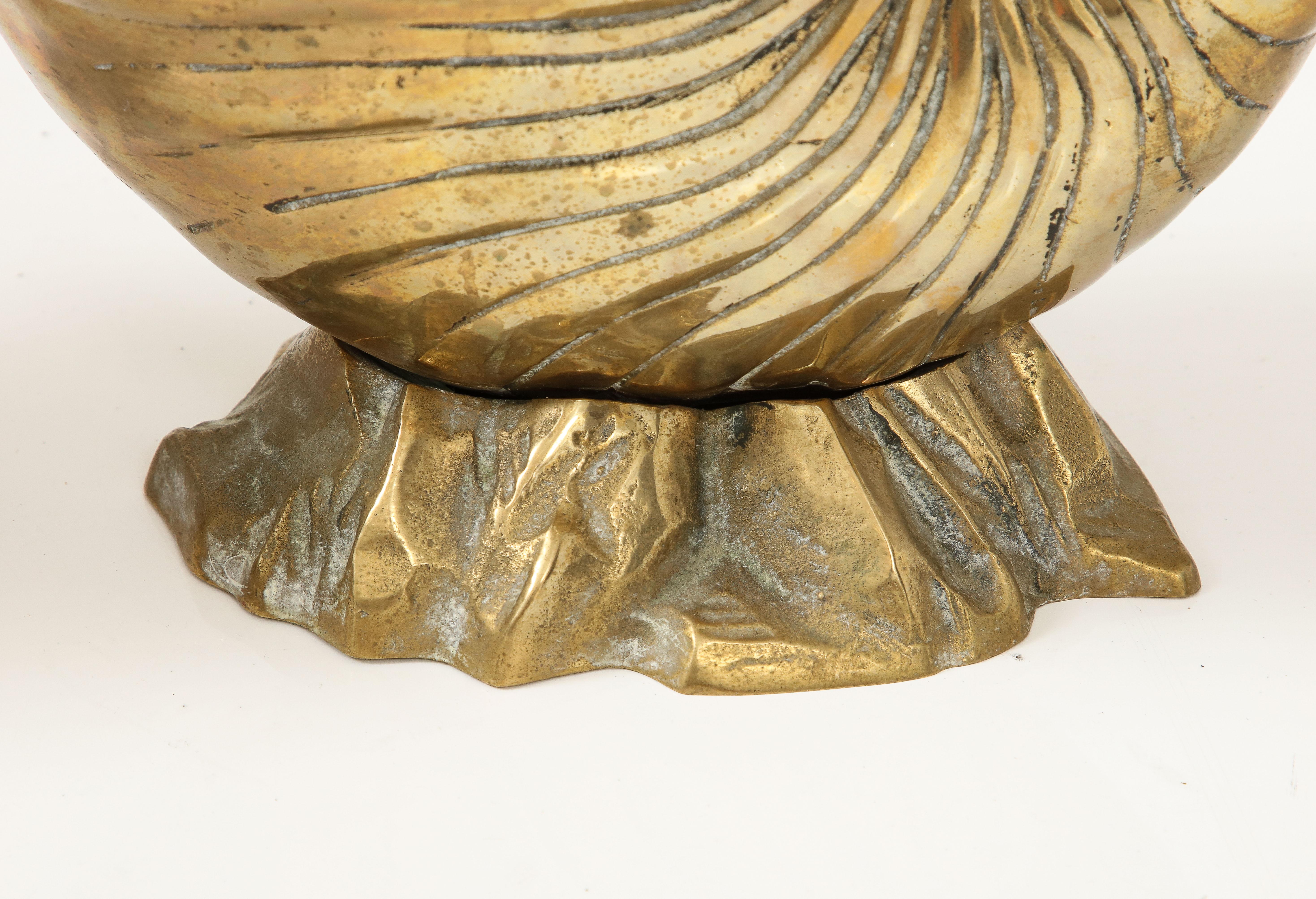 Pair Duquette Style Bronze Nautilus Cache Pots 4