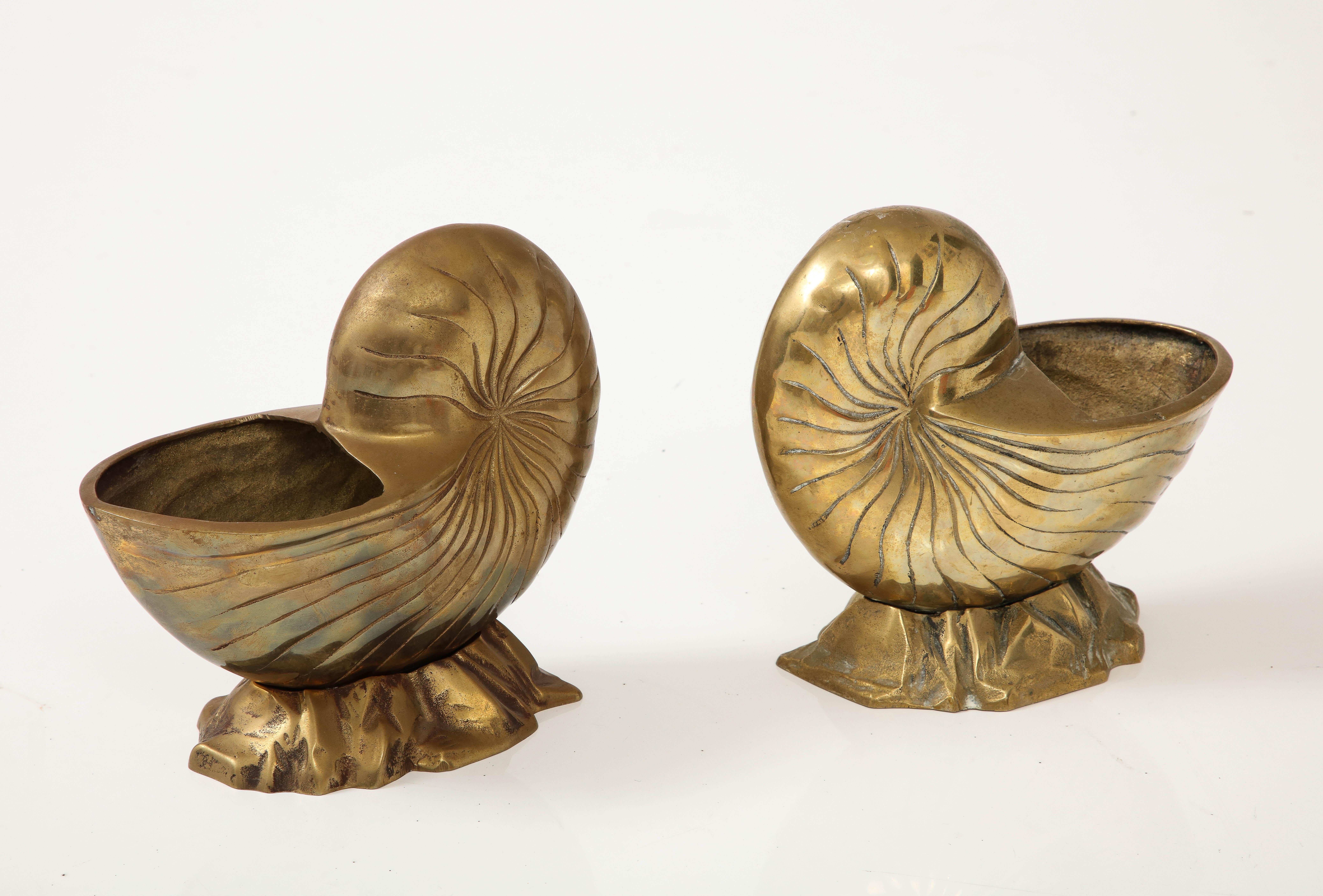 Hollywood Regency Pair Duquette Style Bronze Nautilus Cache Pots