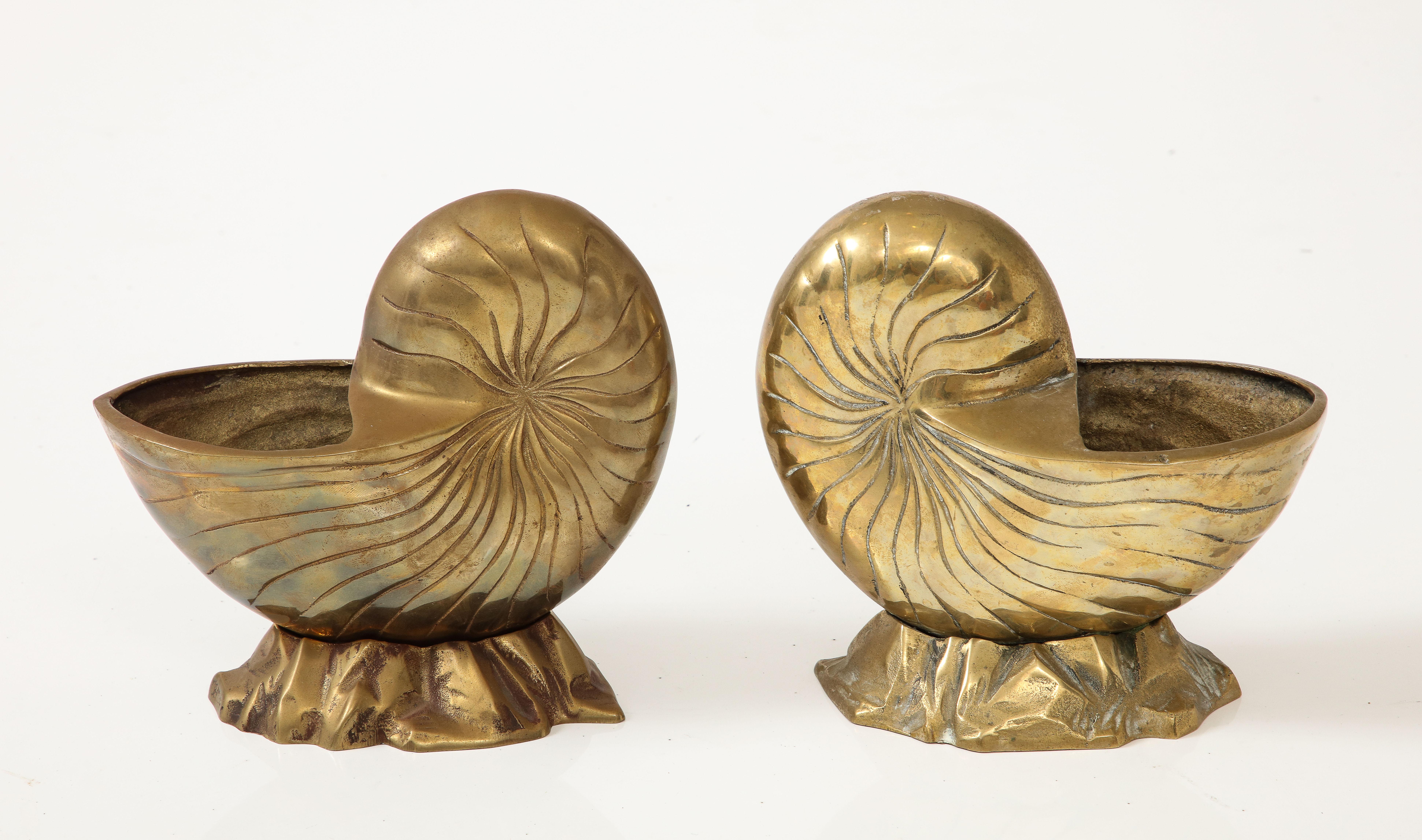 West Asian Pair Duquette Style Bronze Nautilus Cache Pots