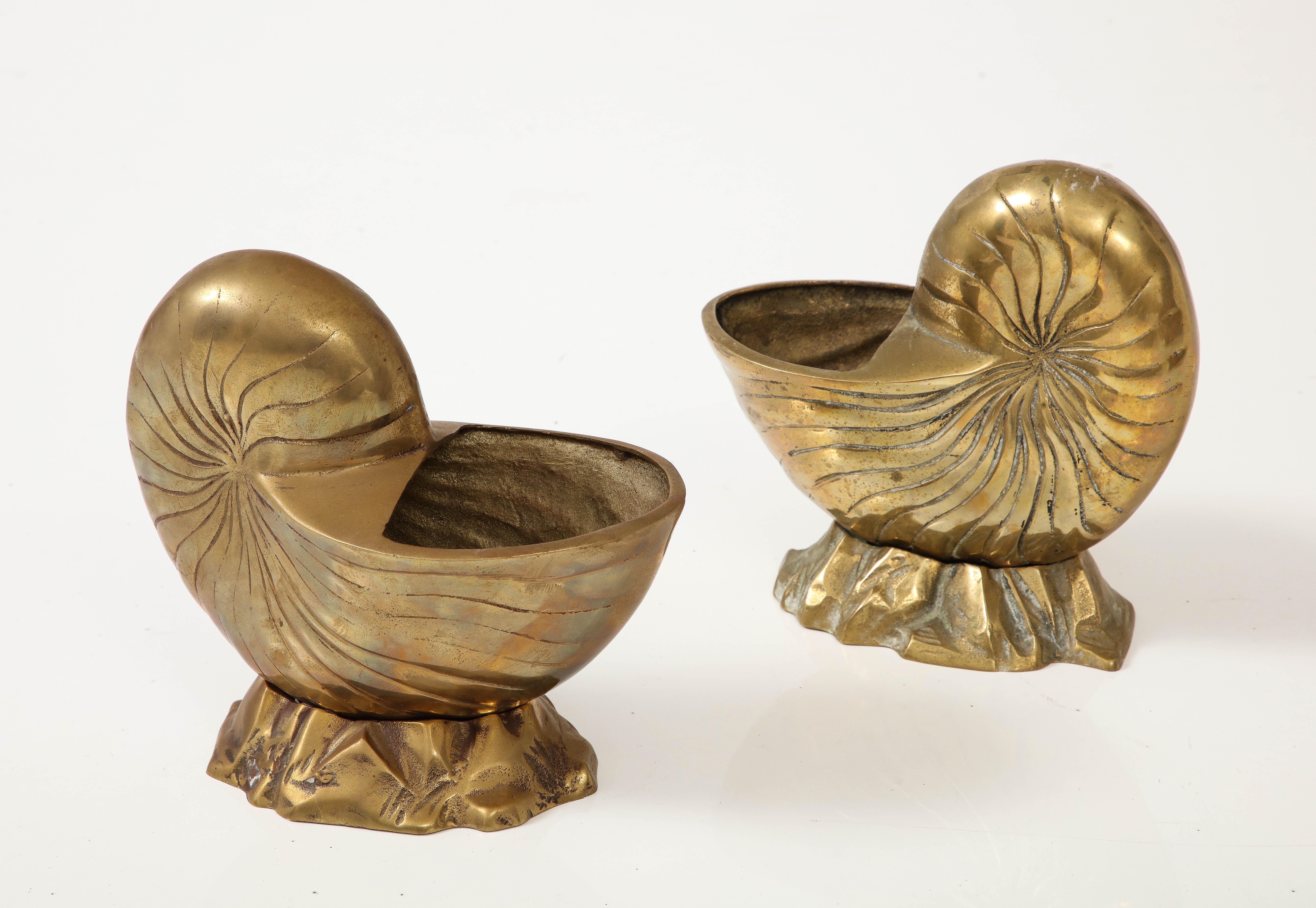 Pair Duquette Style Bronze Nautilus Cache Pots In Good Condition In New York, NY