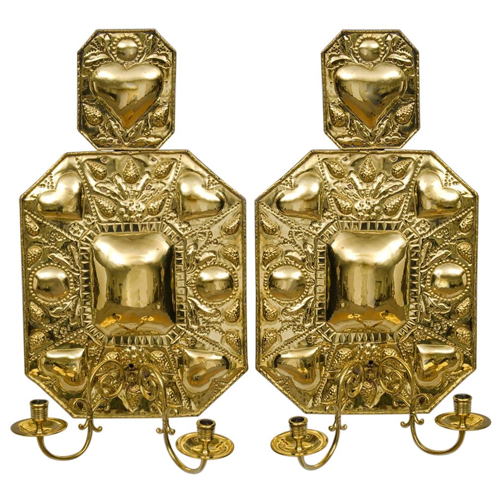 Pair of Dutch Antique Brass Wall Sconces, circa 1820 For Sale