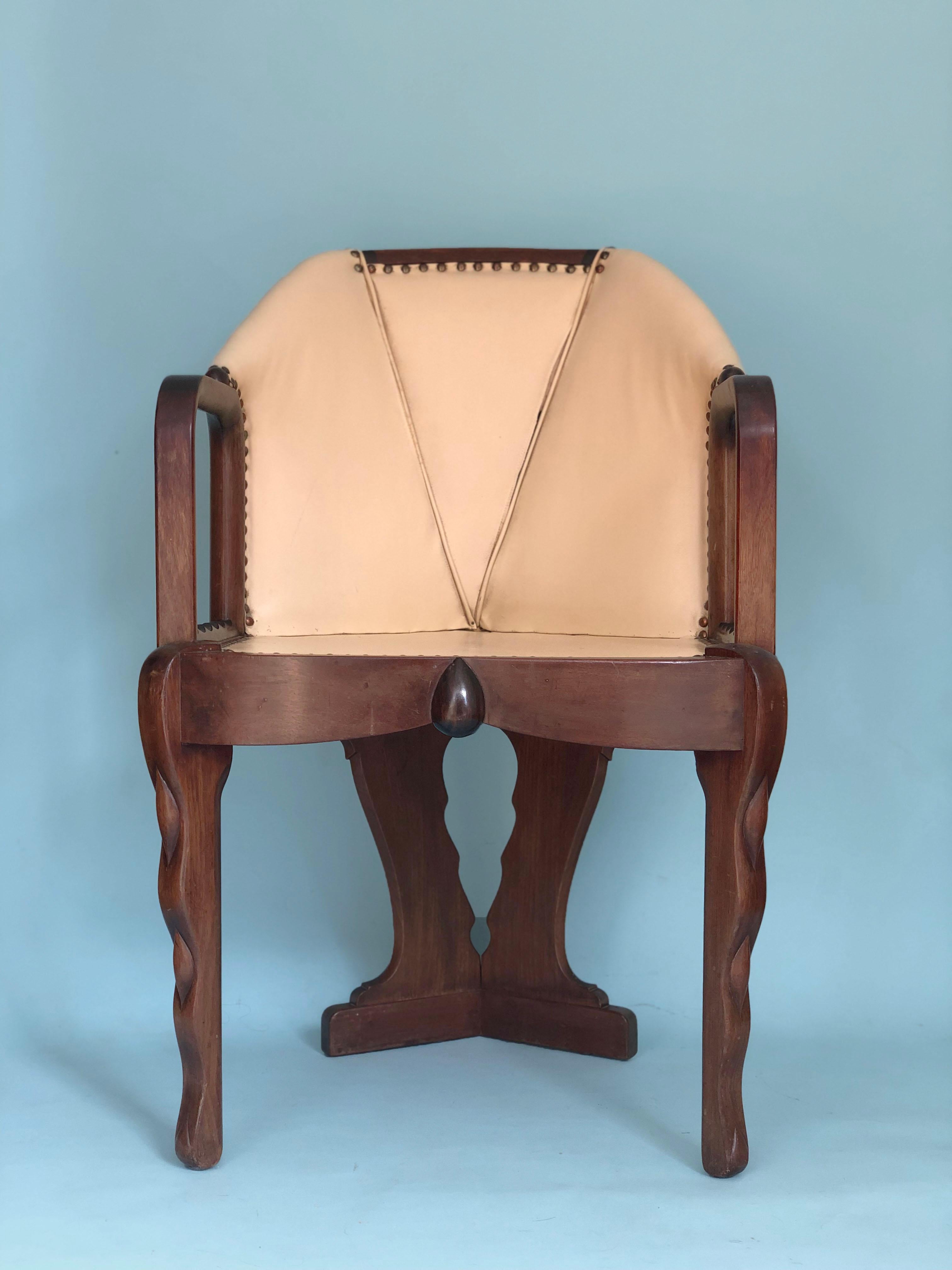 Faux Leather Pair Dutch Art Deco Amsterdam School Tub Chairs, Armchairs, 1920s