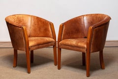 Pair Dutch Colonial Sheepskin Sheep Leather Arm Club Chairs Made in the 1960's