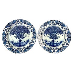 Antique Pair Dutch Delft Blue and White Chargers by The Axe Factory Circa 1770