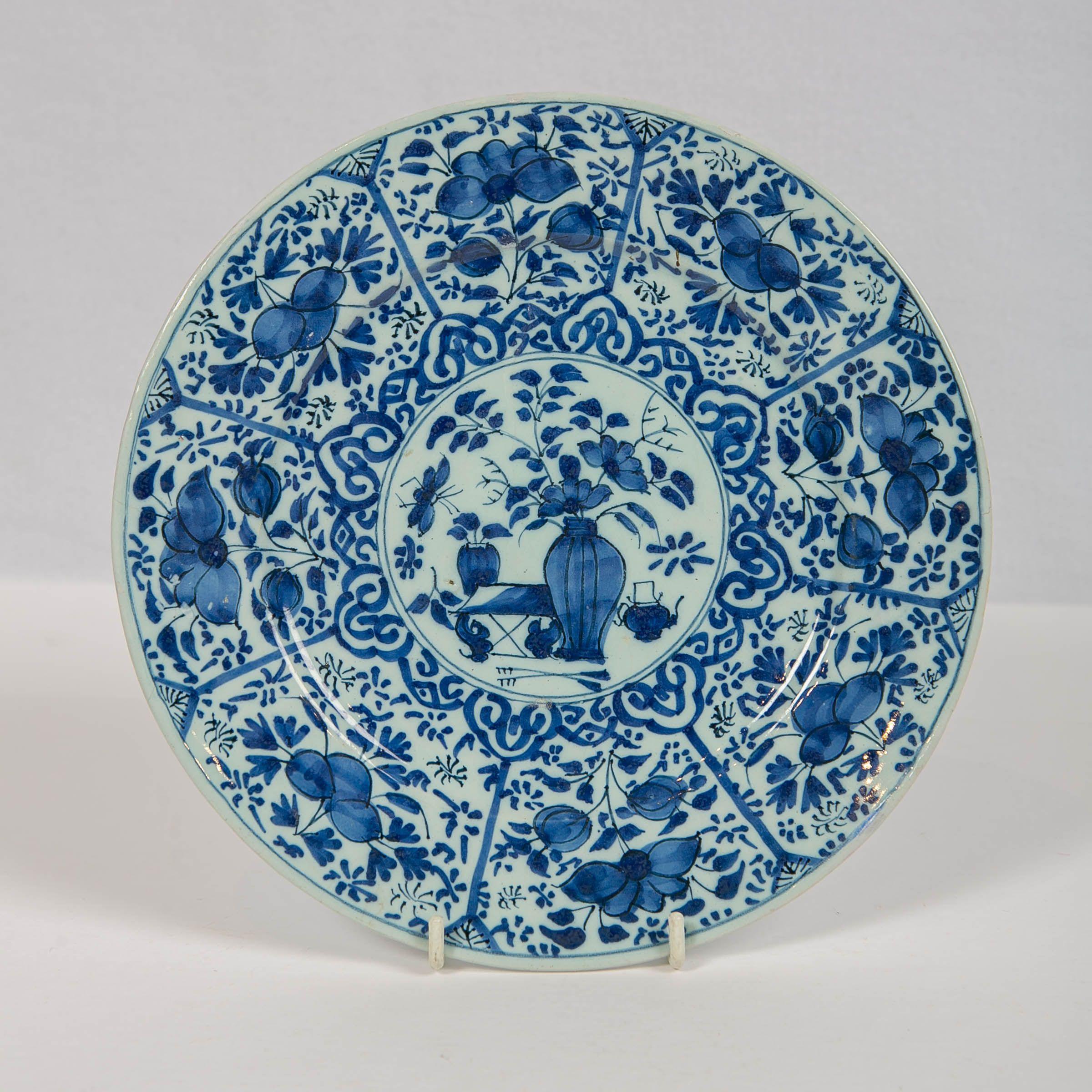 Hand-Painted Pair of Dutch Delft Blue and White Pancake Plates Made 1705-1725