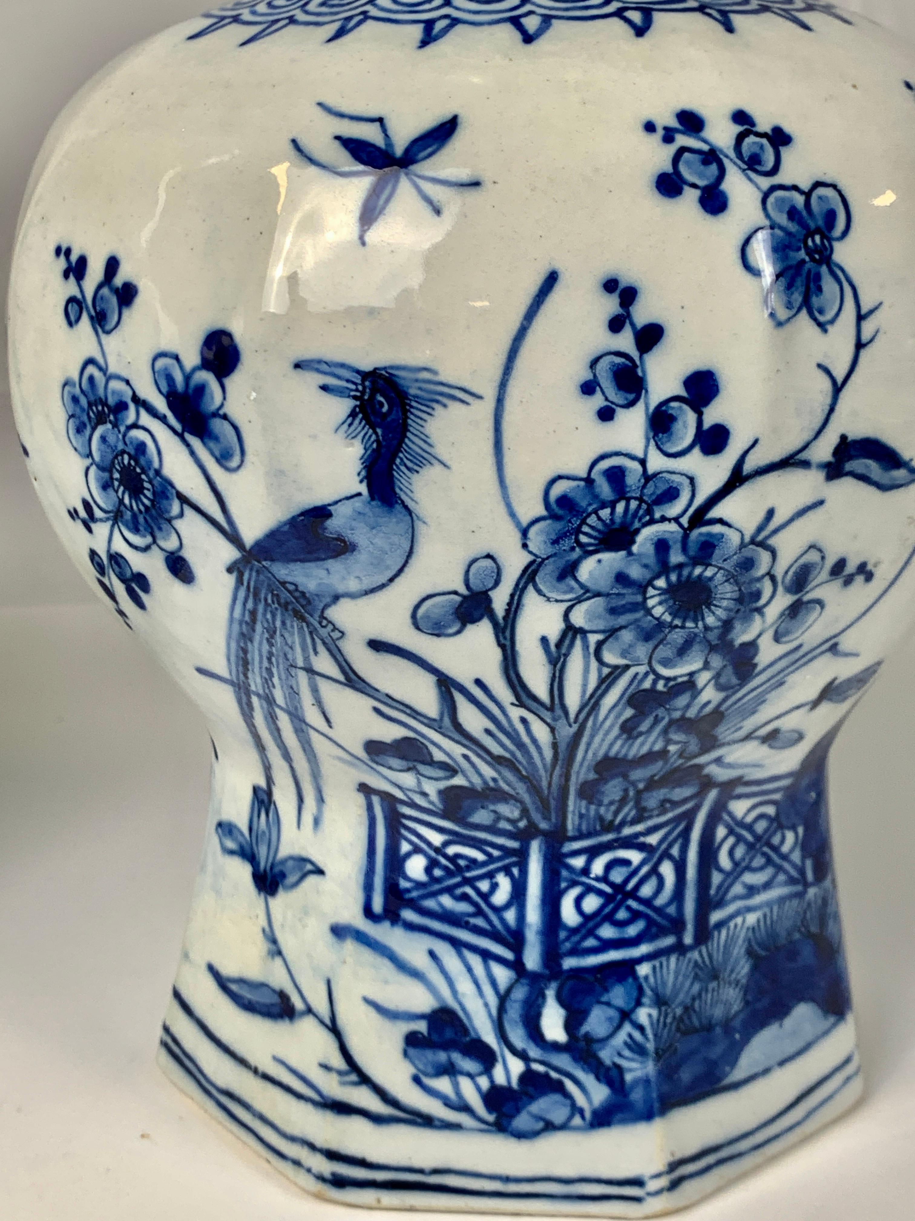 Pair Dutch Delft Blue and White Vases Hand-Painted 18th Century, Circa 1780 In Excellent Condition In Katonah, NY