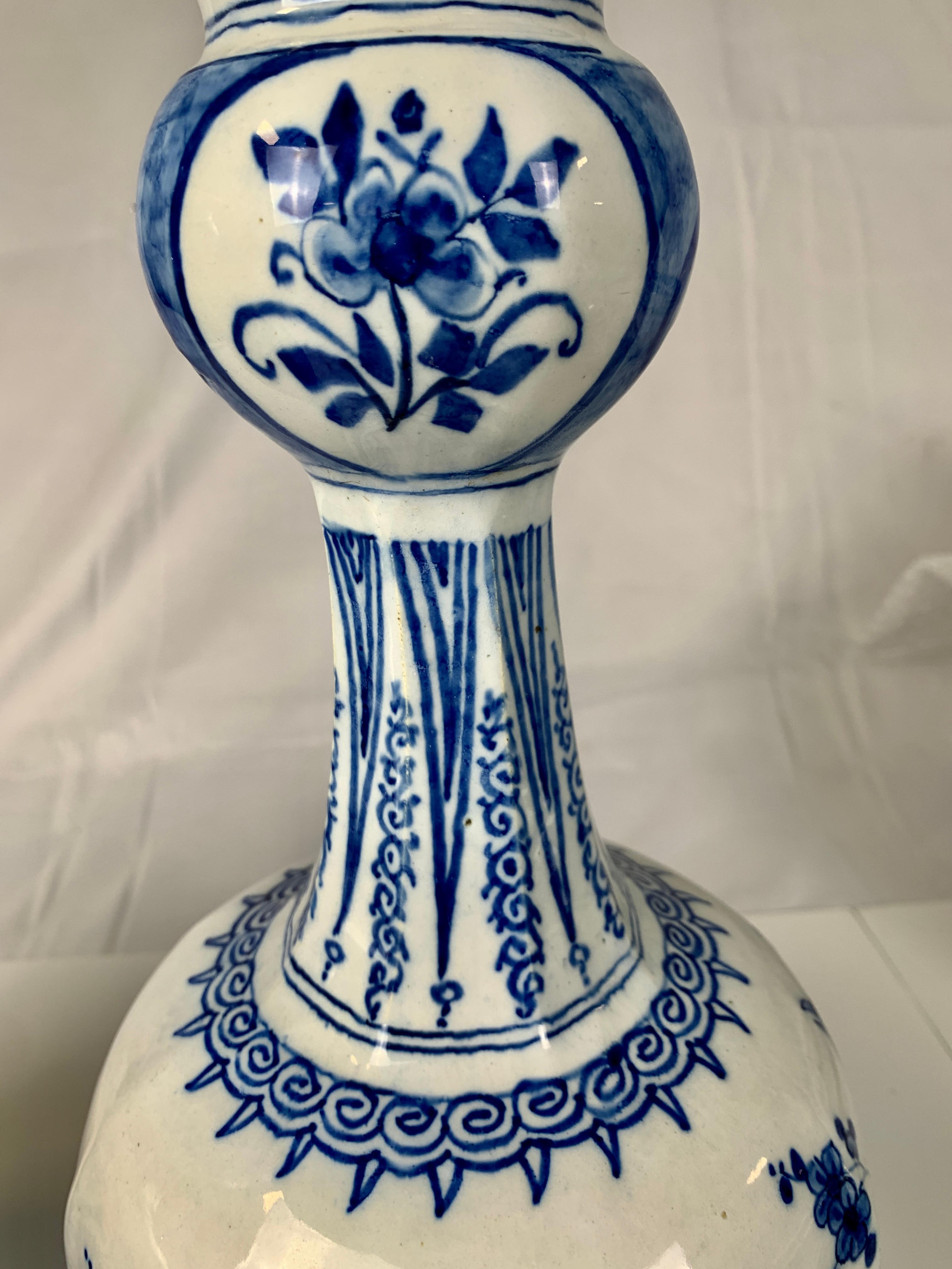 Pair Dutch Delft Blue and White Vases Hand-Painted 18th Century, Circa 1780 2