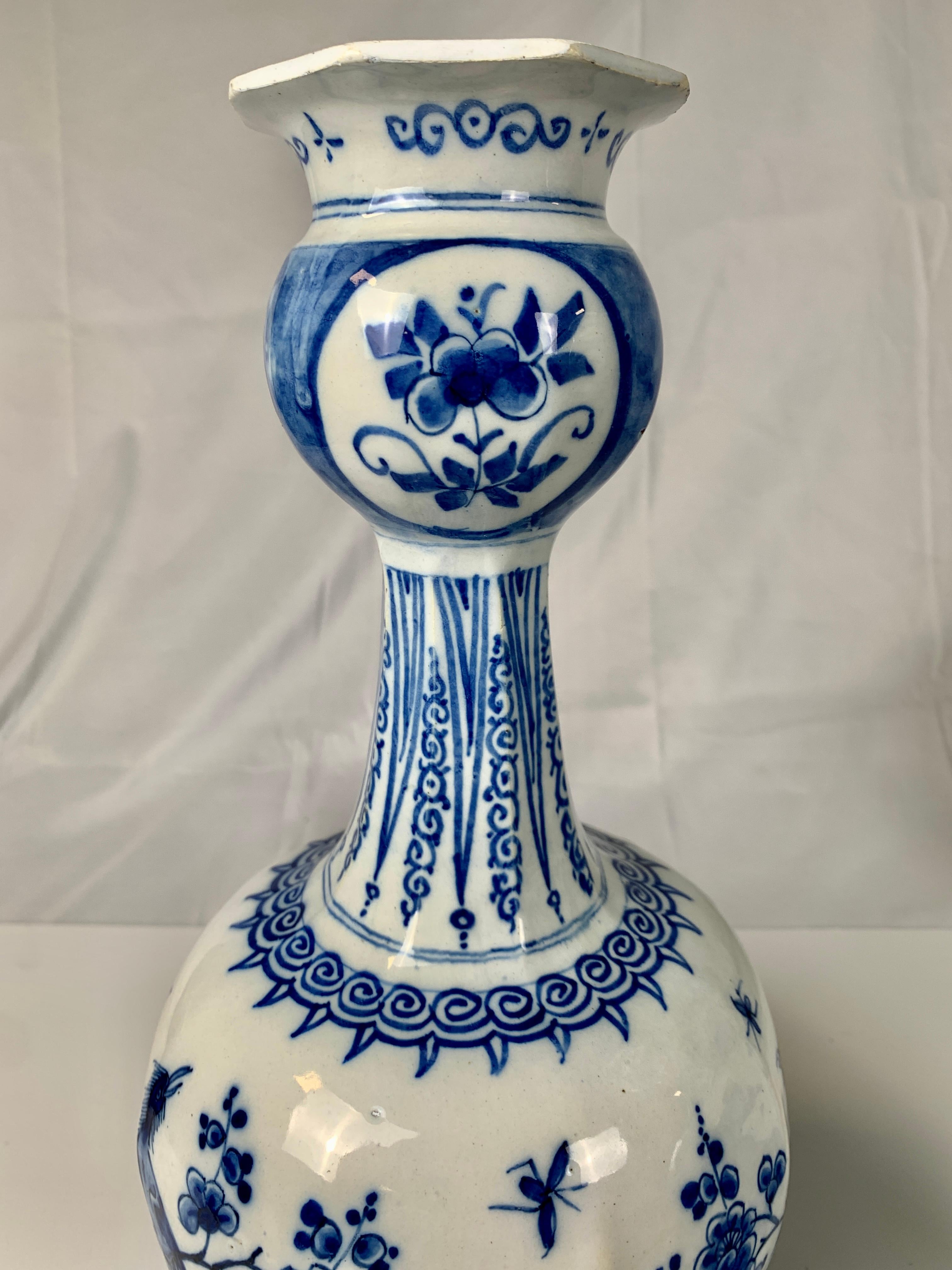 Pair Dutch Delft Blue and White Vases Hand-Painted 18th Century, Circa 1780 3