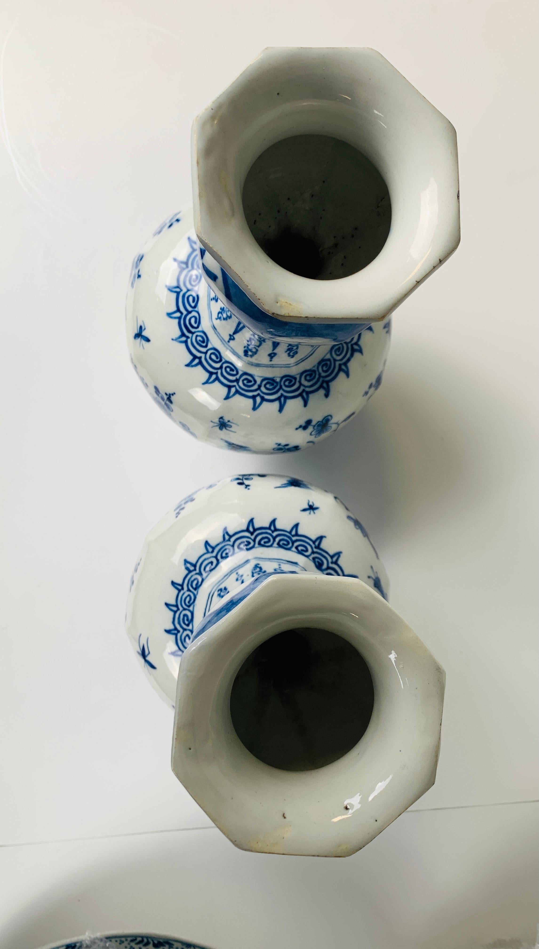 Pair Dutch Delft Blue and White Vases Hand-Painted 18th Century, Circa 1780 4