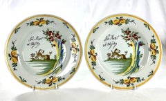 Pair Dutch Delft Dishes Hand Painted 18th Century Celebrating the Dutch Republic
