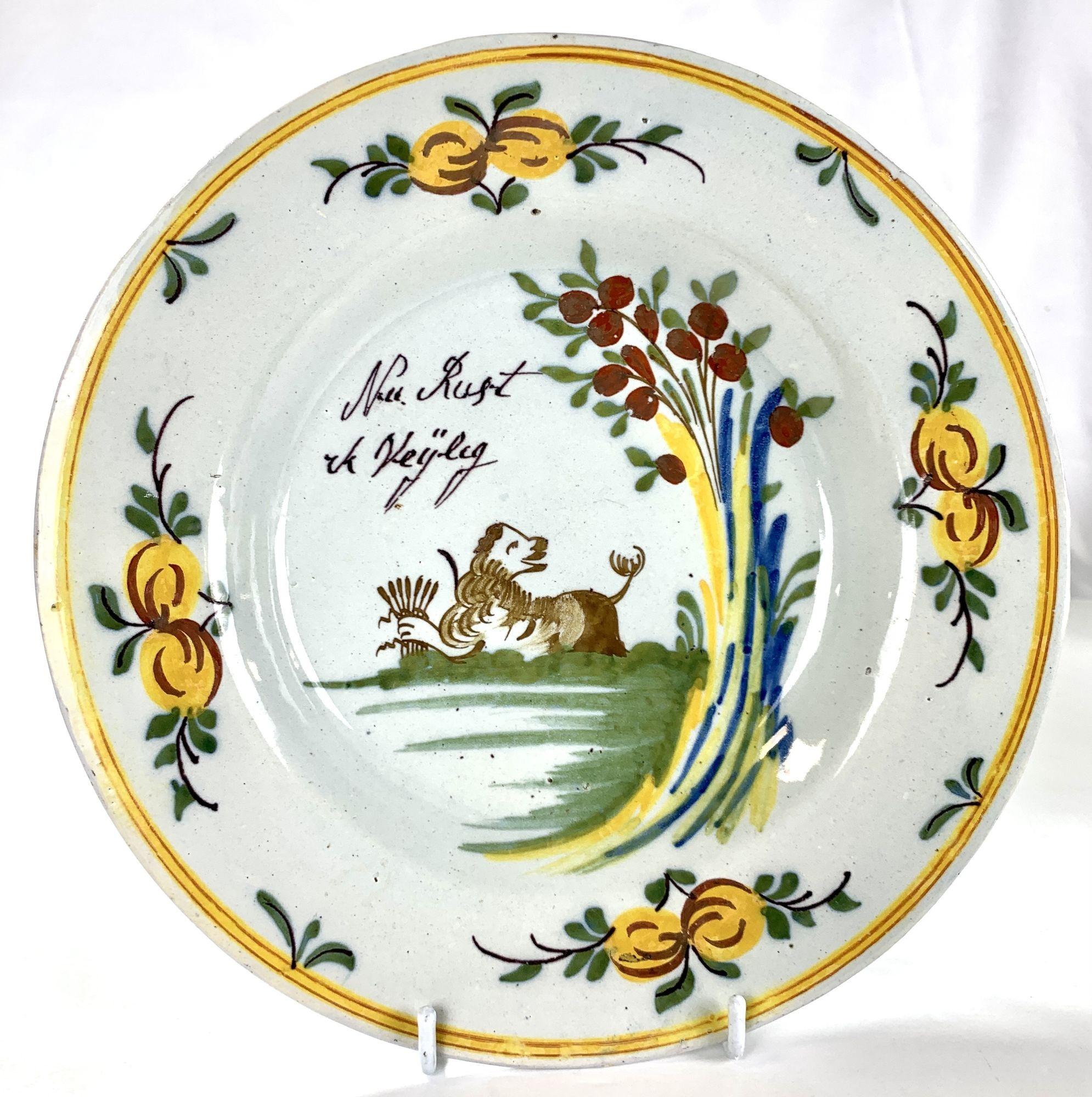 Pair Dutch Delft Dishes Hand Painted 18th Century Celebrating the Dutch Republic For Sale 2