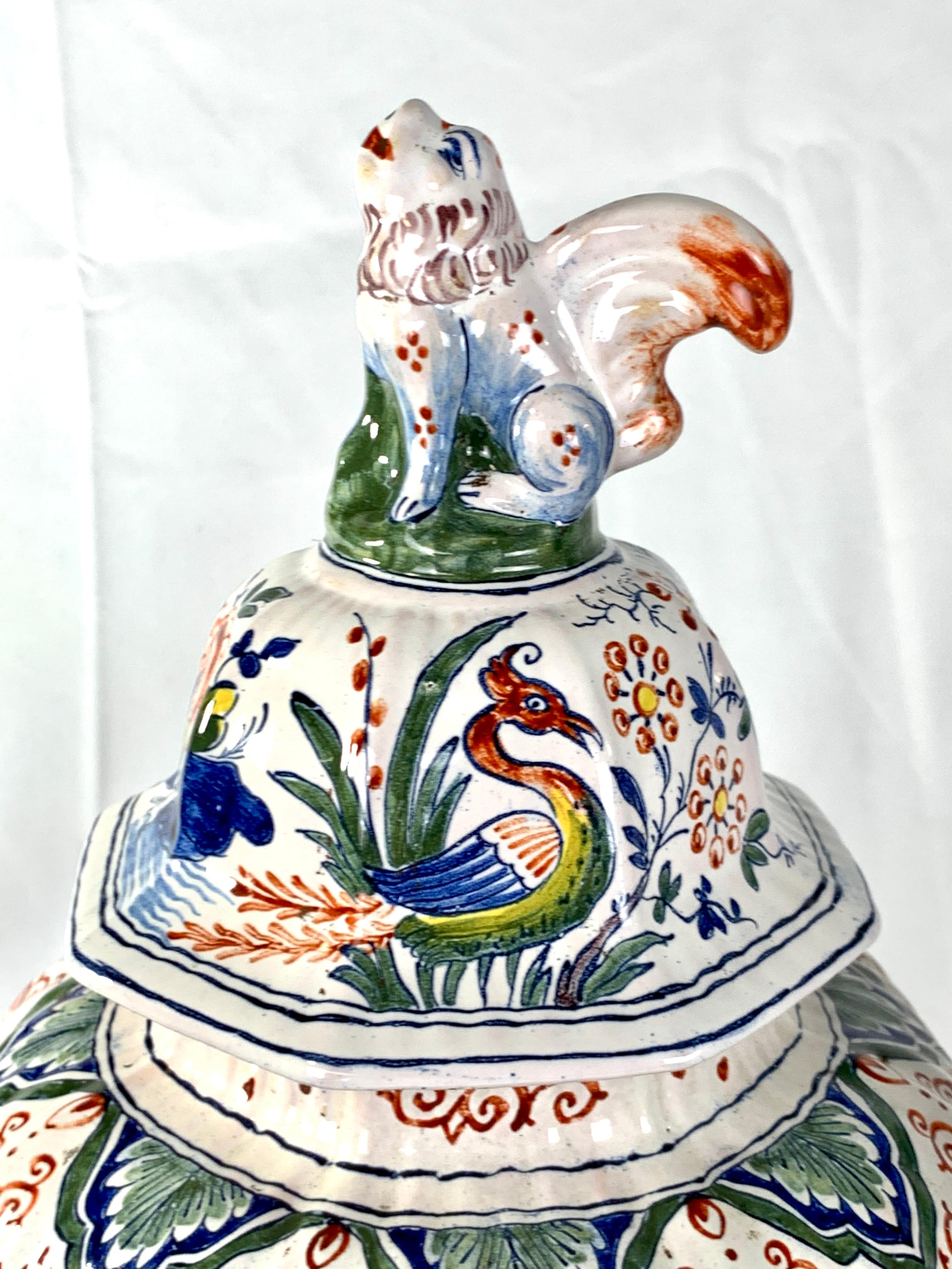 Pair Dutch Delft Jars Hand-Painted in Traditional Polychrome Colors In Excellent Condition In Katonah, NY