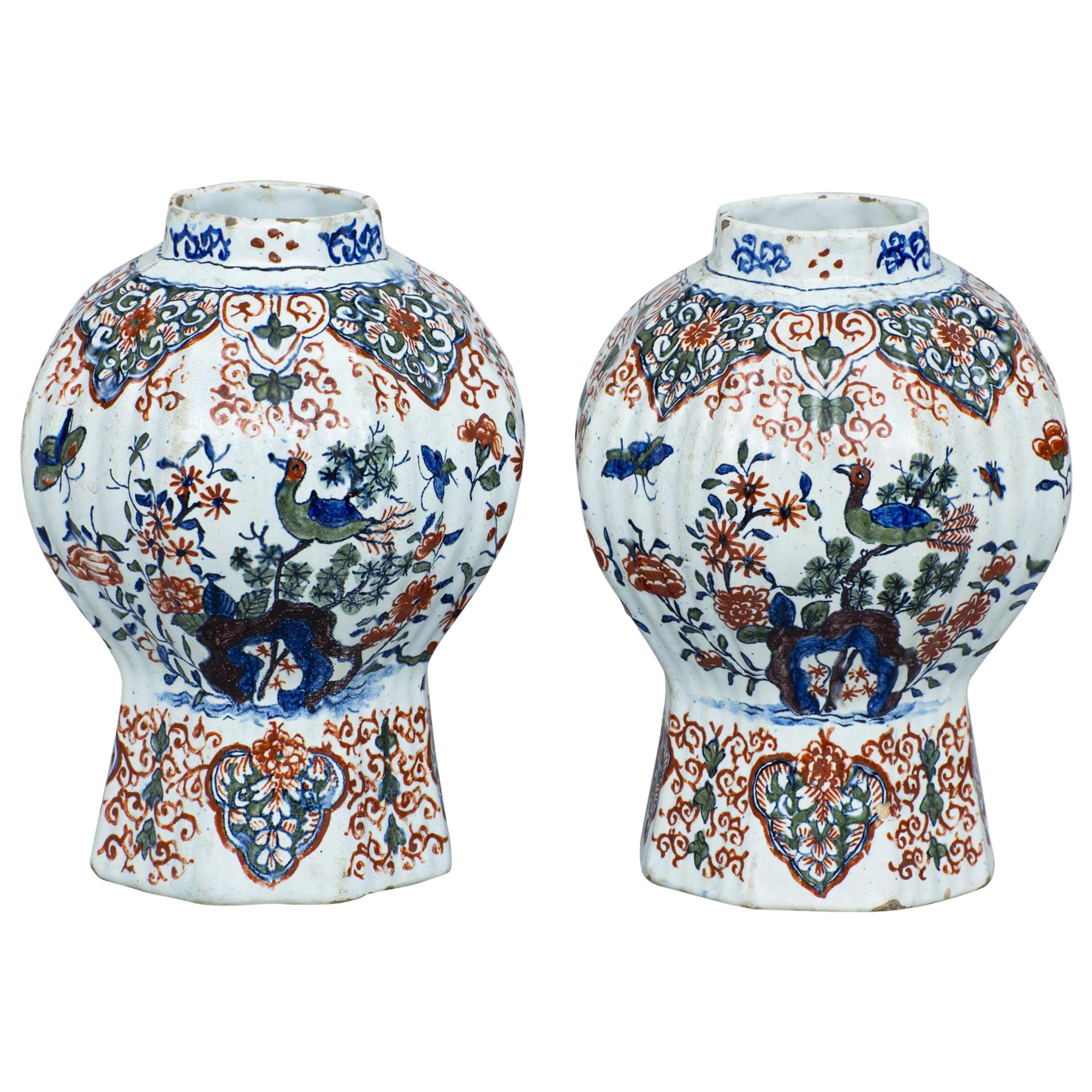 Pair of Dutch Delft Vases, 17th Century For Sale
